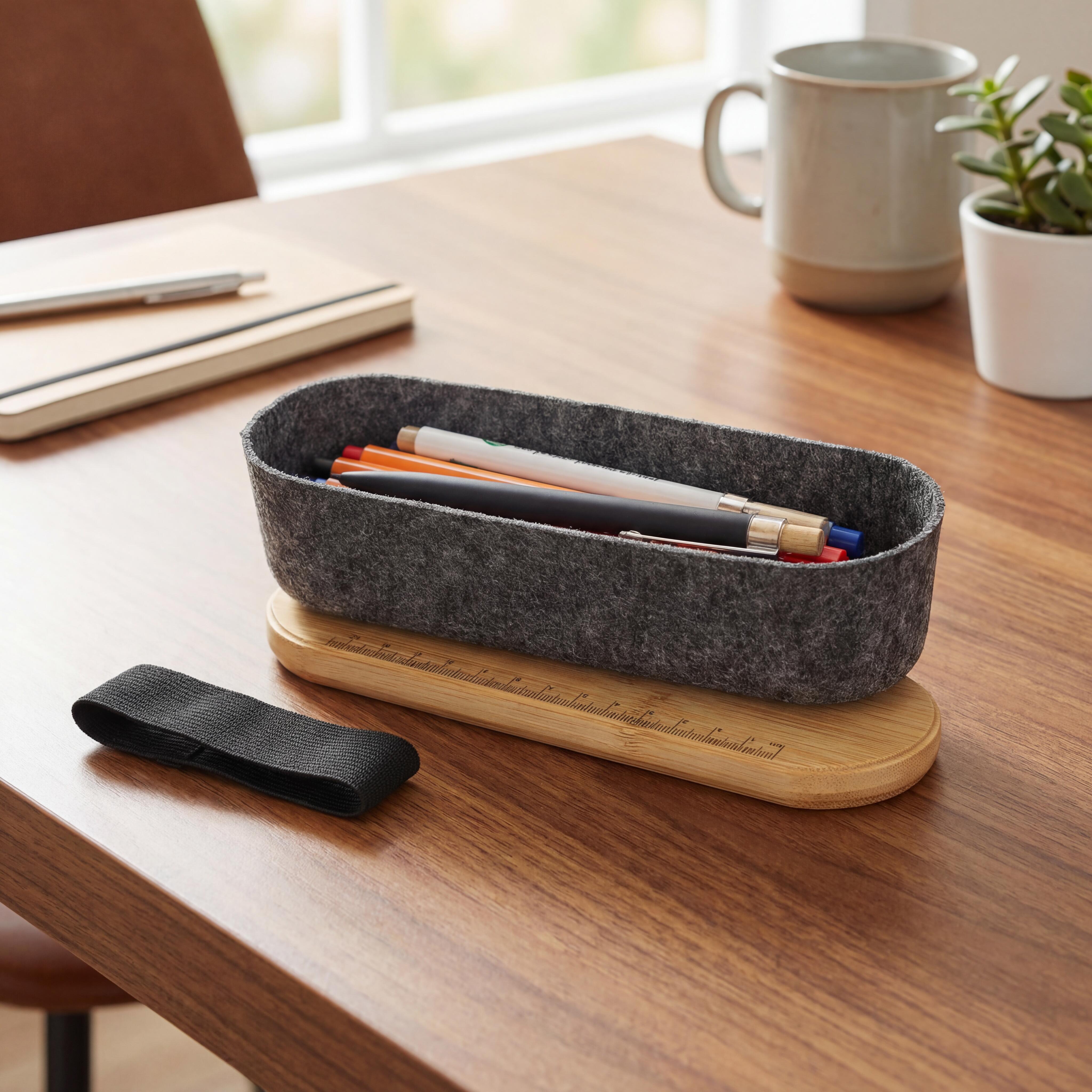 Filz-Organizer "Nubo" – Stiftebox mit Bambusdeckel, bedruckbar