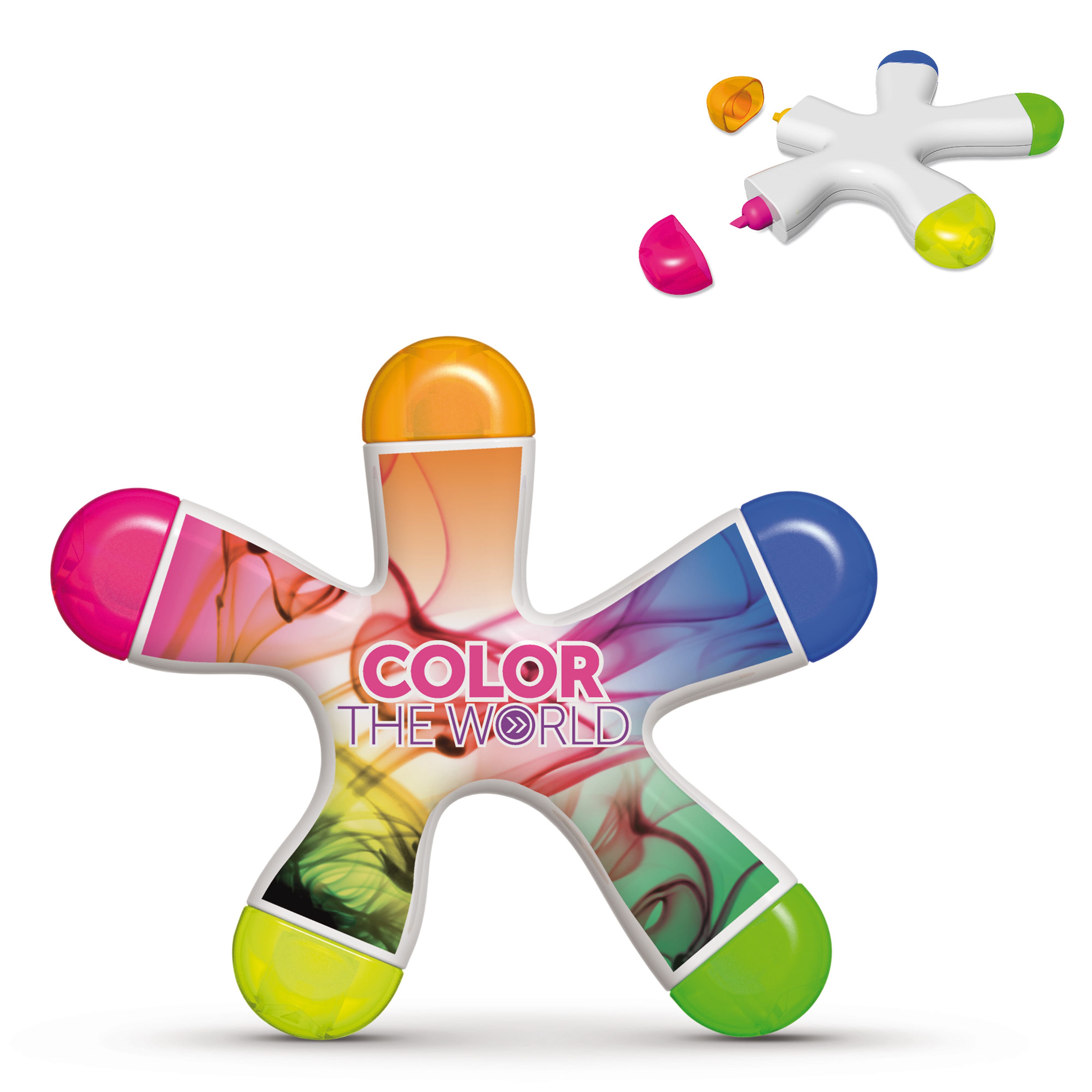 Textmarker Drop/Kleks aus ABS - 5 Schreibfarben, bedruckbar