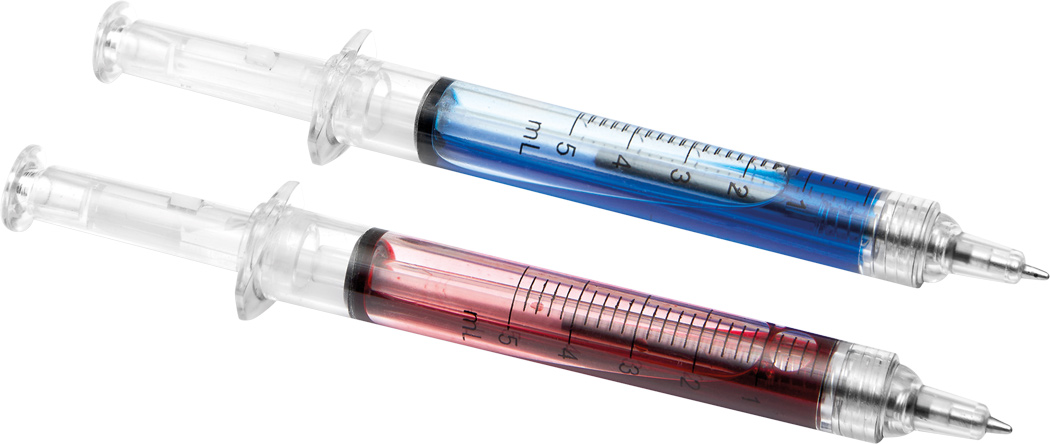 Kugelschreiber INJECTION – Spritzen-Form, Kunststoff, bedruckbar als Werbeartikel
