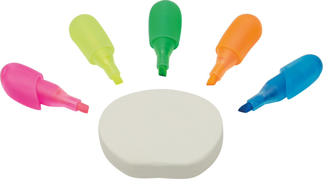 Textmarker HANDS UP mit 5 Farben – bedruckbar als Werbeartikel