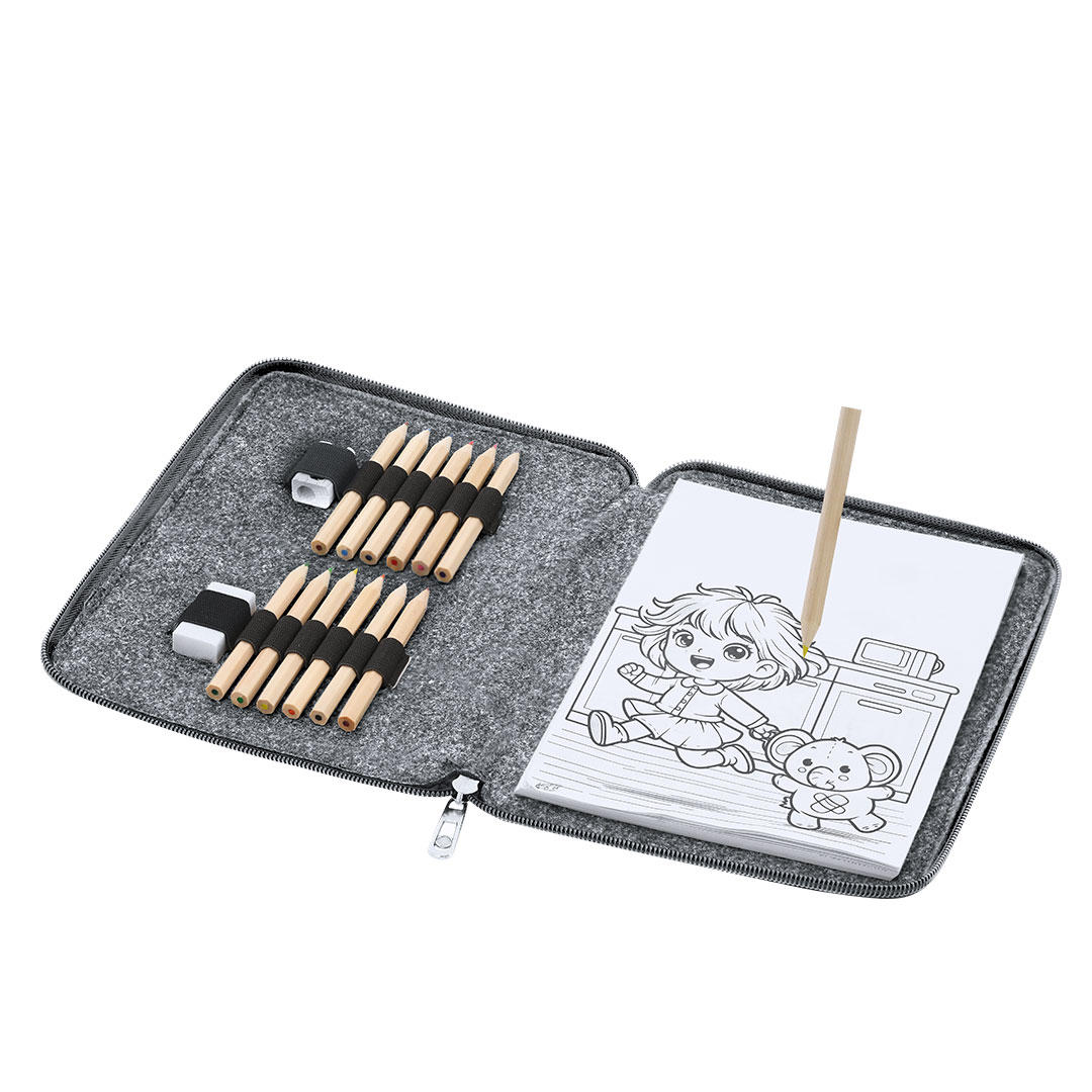Buntstift-Set Shepher mit Etui, 11 Buntstifte & Ausmalblock – Werbeartikel