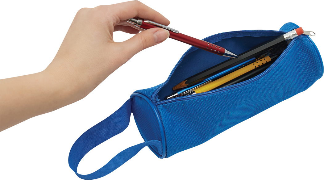 Stiftetasche SCHOOL rund – Polyester, Reißverschluss, bedruckbar