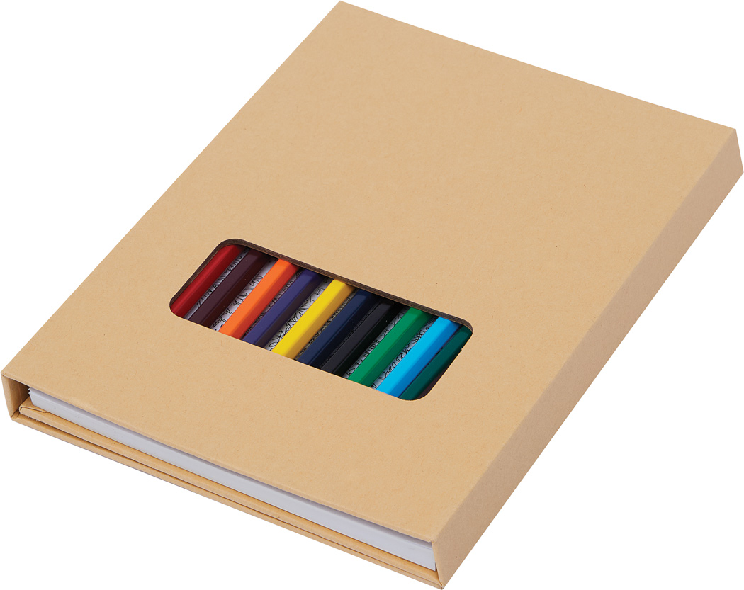 Malset COLOURFUL BOOK Werbeartikel – 12 Buntstifte, Malblätter, bedruckbar