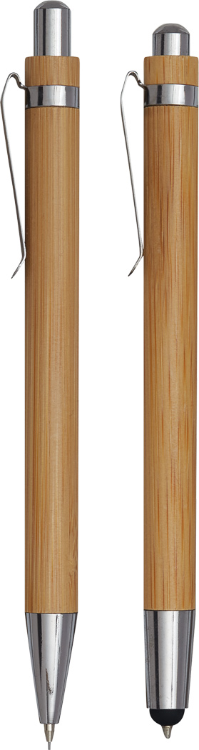 Schreibset DOUBLE BAMBOO – Kugelschreiber & Druckbleistift, Bambus, bedruckbar