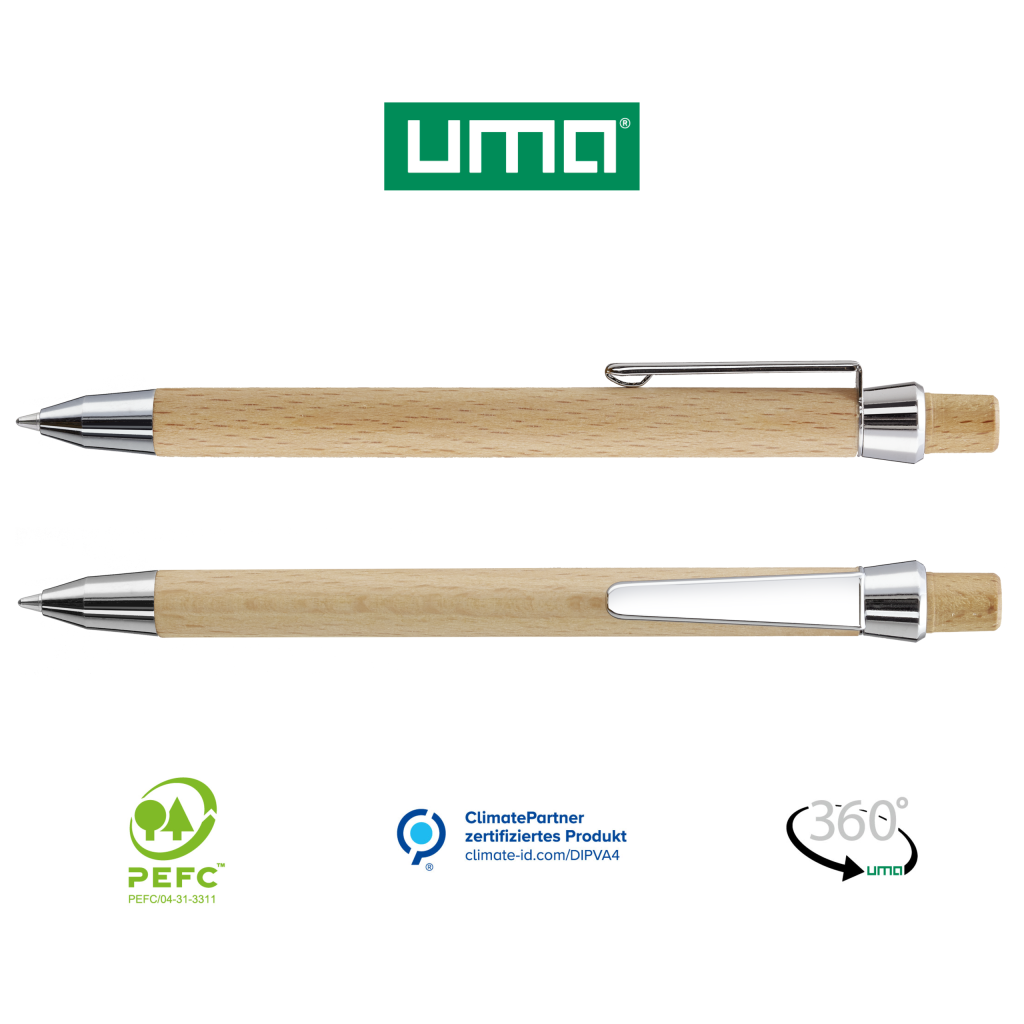 BEECH Holz-Druckkugelschreiber aus Buchenholz, Metallclip – uma