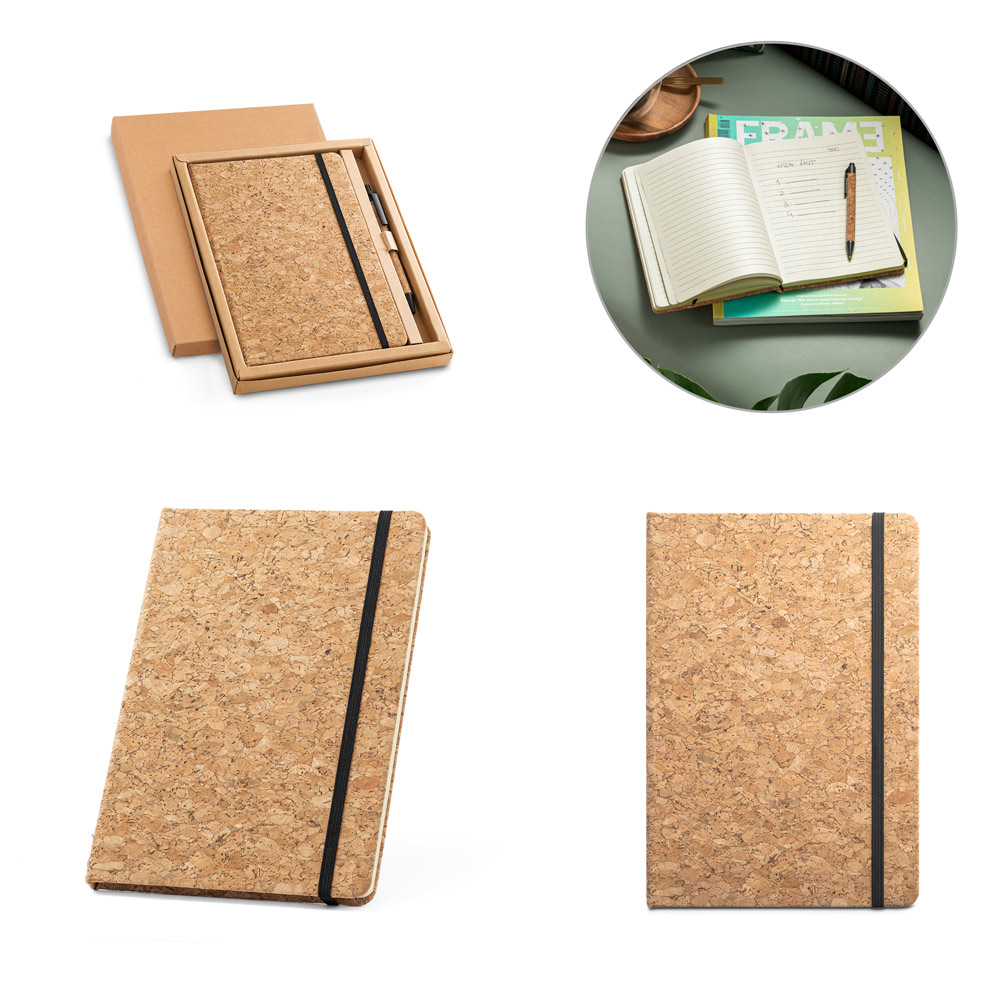 Kork-Set FREUD: A5 Notizblock & Kugelschreiber, bedruckbar (FSC™)