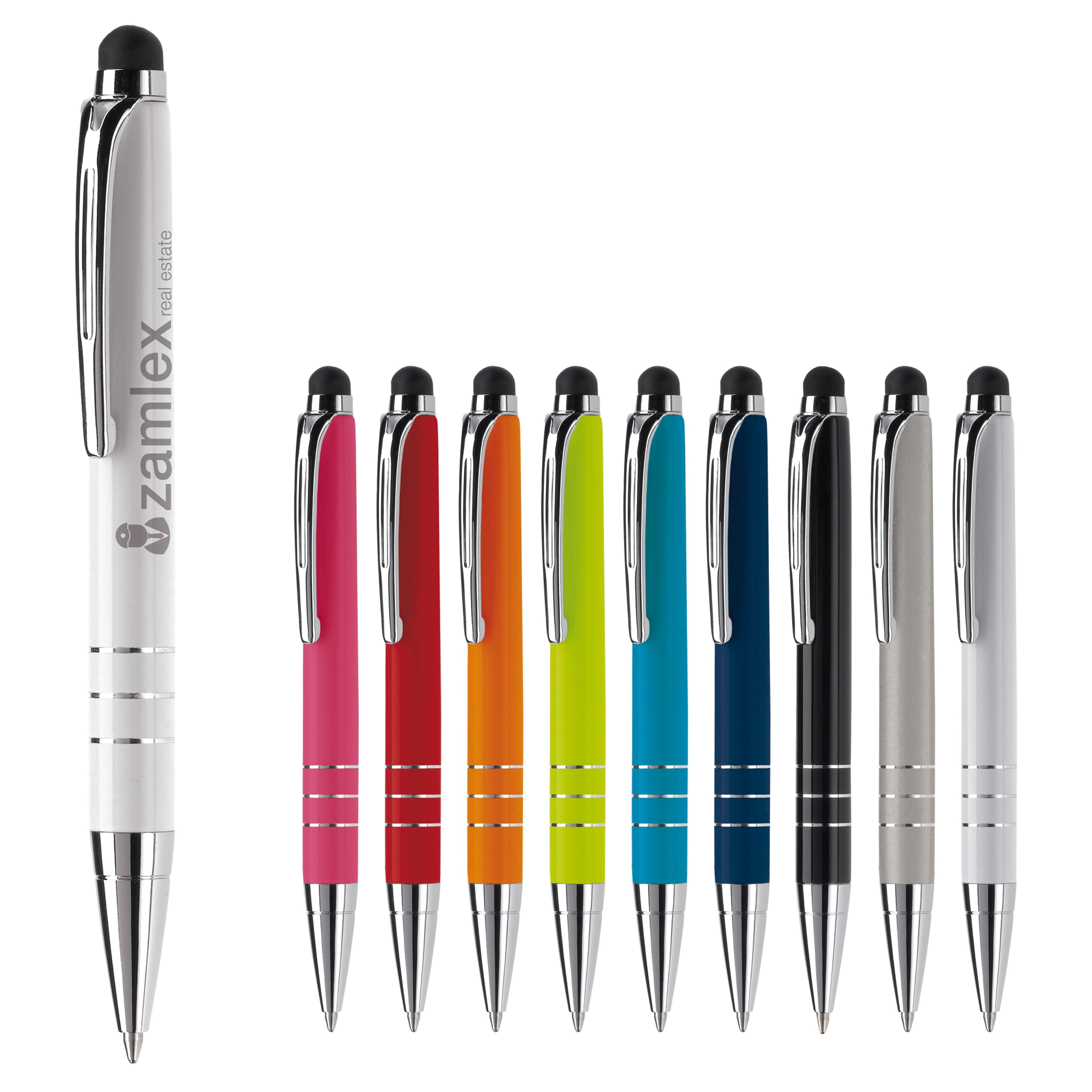 Touchpen-Kugelschreiber Aluminium, Drehmechanik, bedruckbar – Werbeartikel