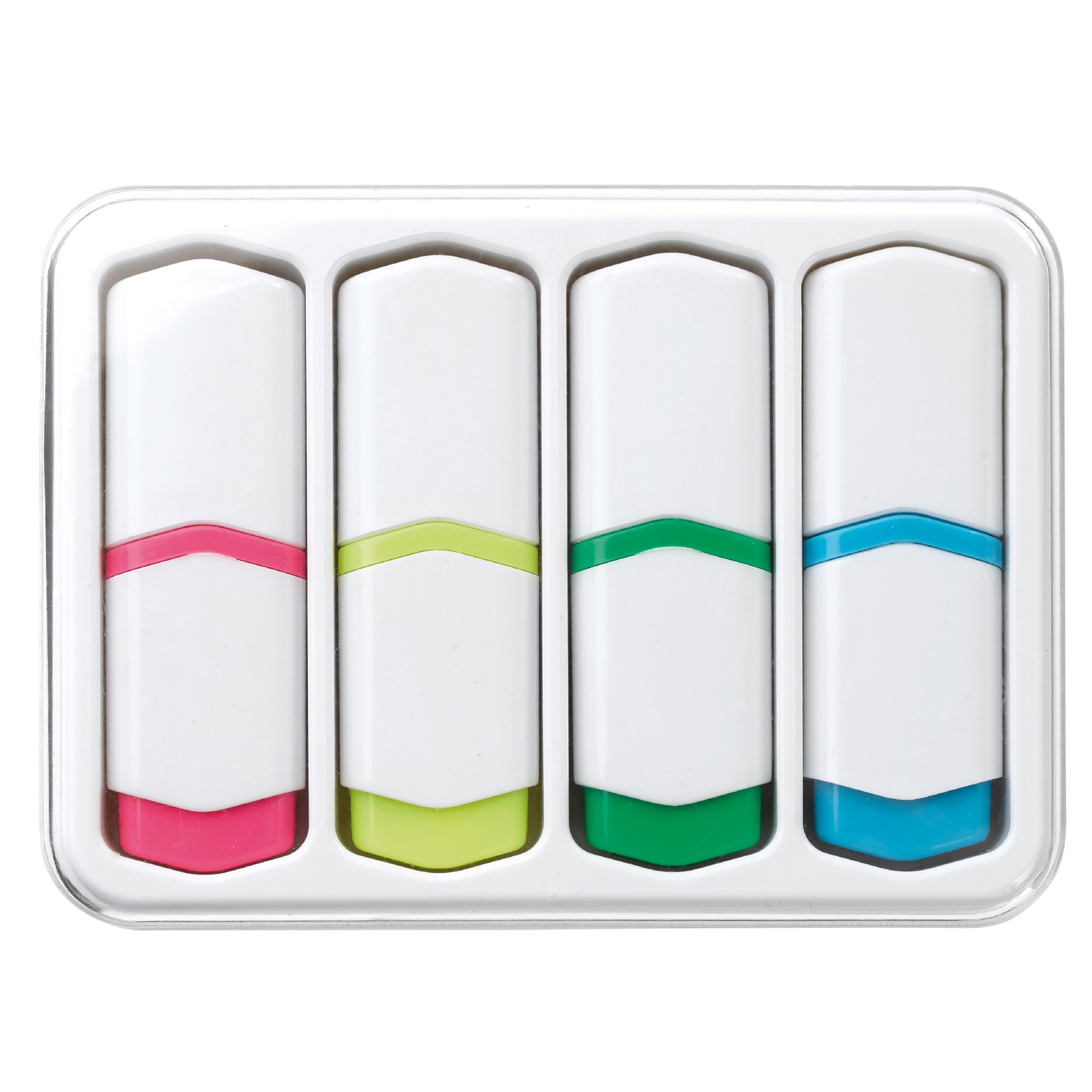 Mini-Textmarker Set 4-teilig in Kunststoffbox - Werbeartikel bedruckbar