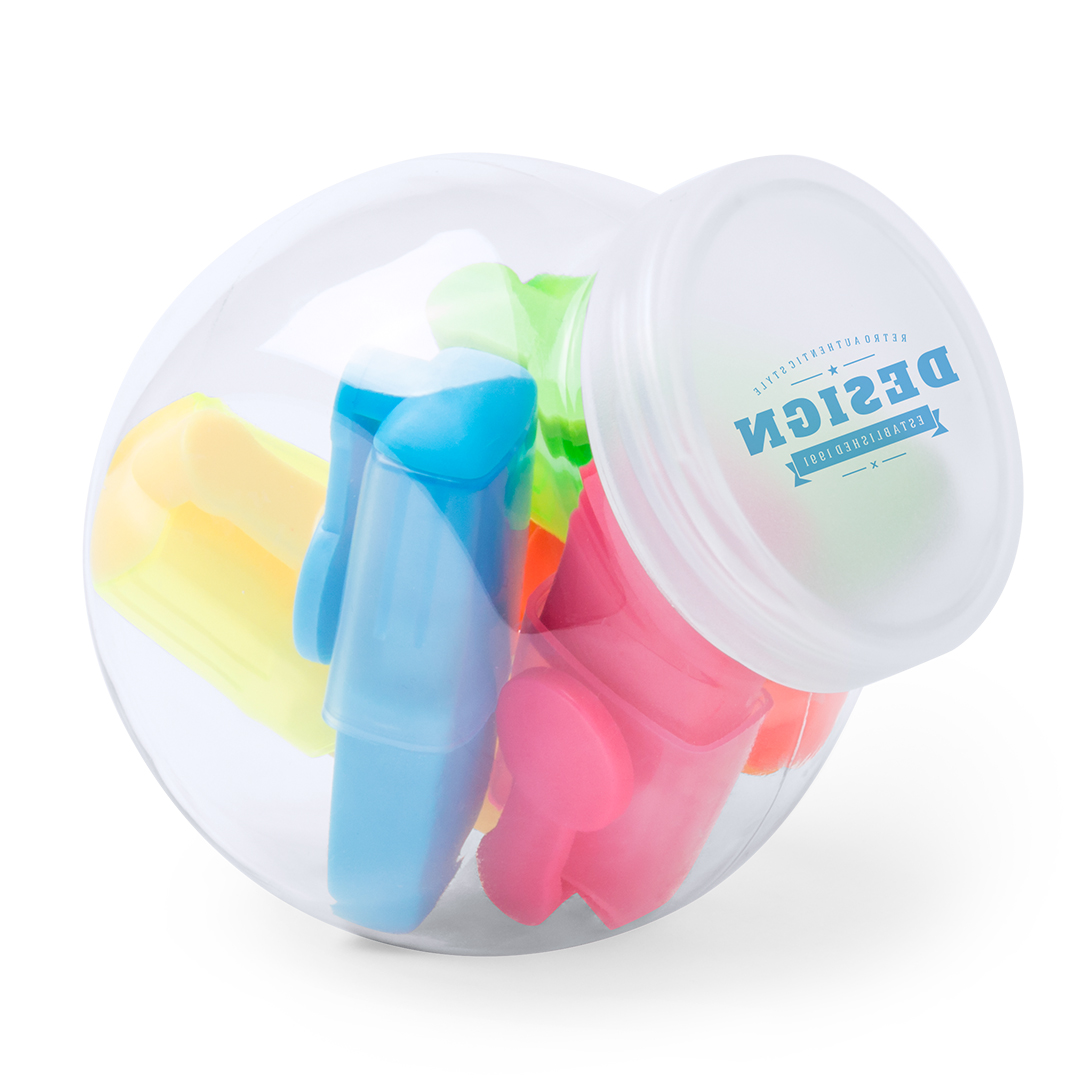Textmarker Set Layax – 5 Textmarker im Glas, bedruckbar als Werbeartikel