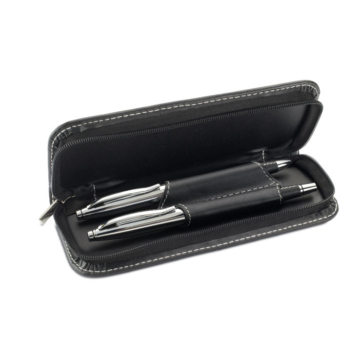 Schreibset BALTIMORE – Metall-Kugelschreiber & Rollerball im PU-Etui