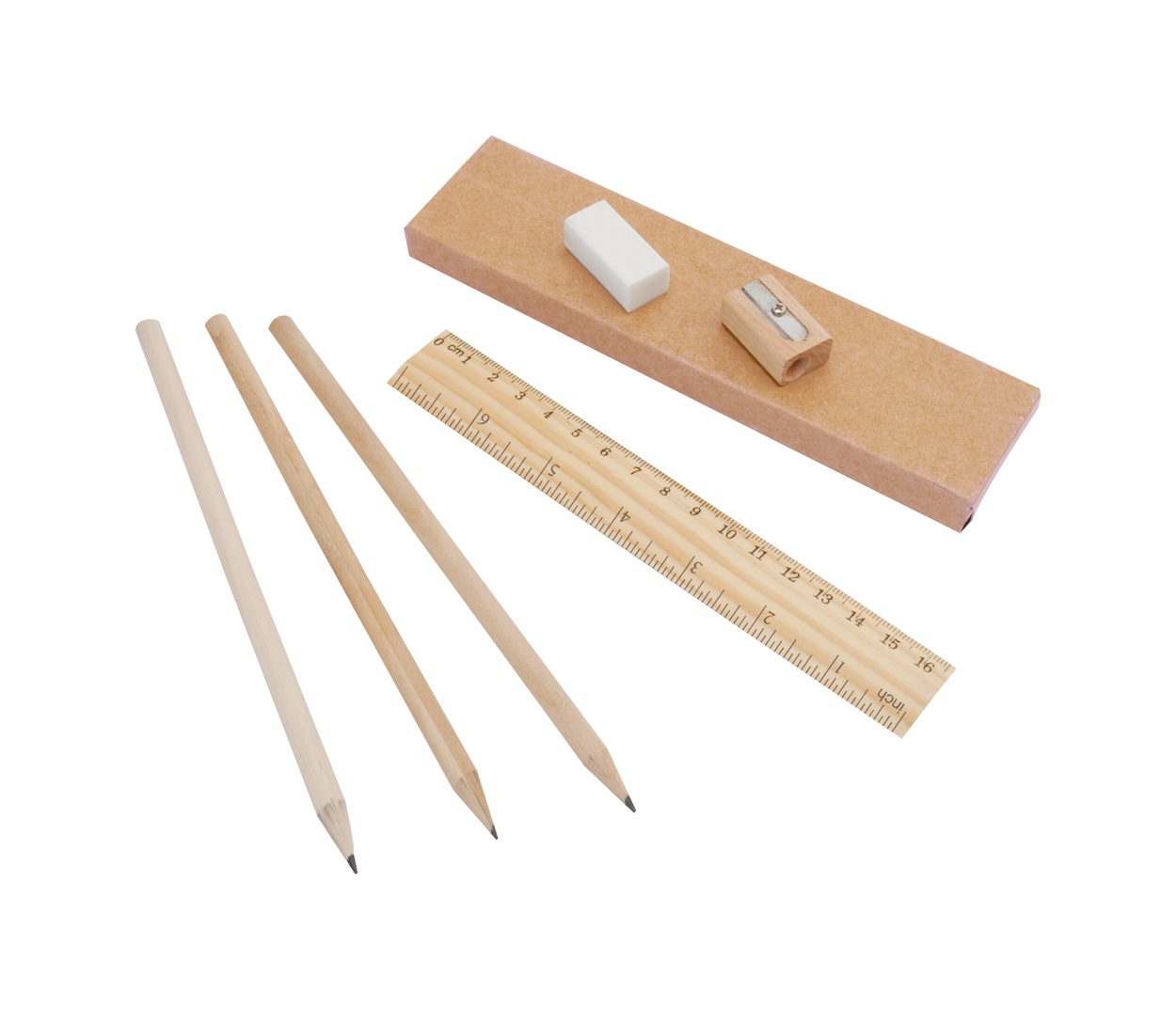 Bleistift-Set Pelly - 3 Bleistifte, Lineal, Spitzer & Radiergummi bedruckbar