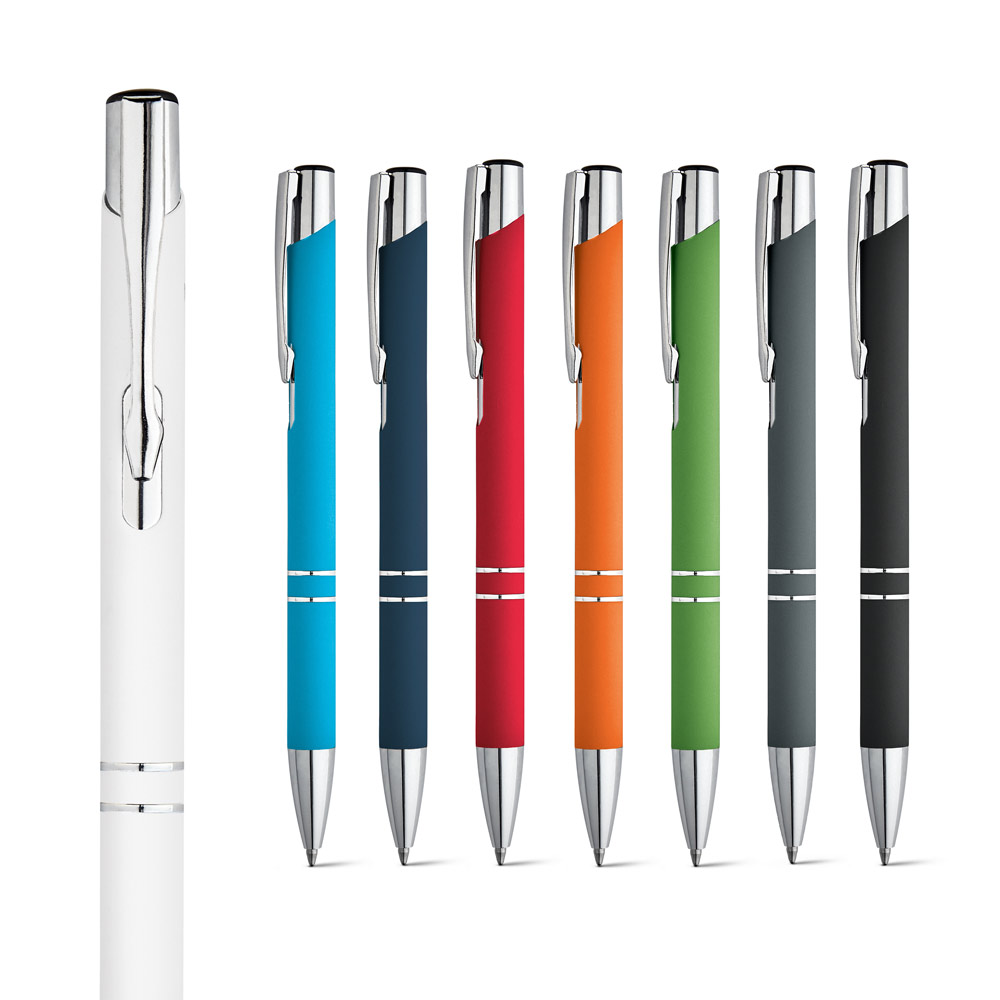 BETA SOFT Kugelschreiber Aluminium mit Gummifinish – bedruckbar als Werbeartikel