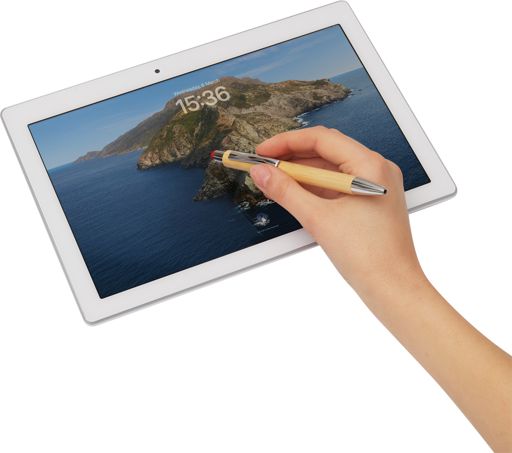 Kugelschreiber TOUCHY mit Bambus-Schaft & Touchpen, bedruckbar