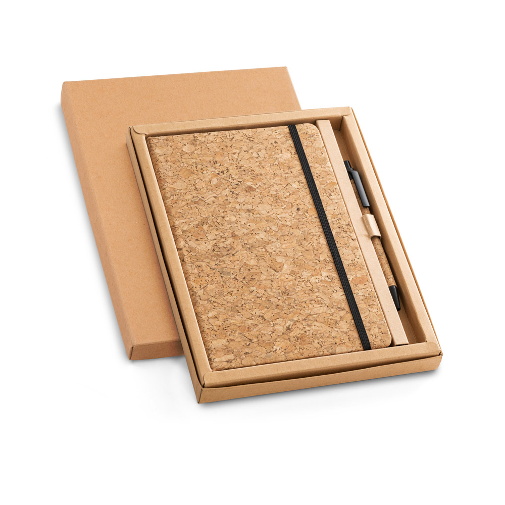Kork-Set FREUD: A5 Notizblock & Kugelschreiber, bedruckbar (FSC™)