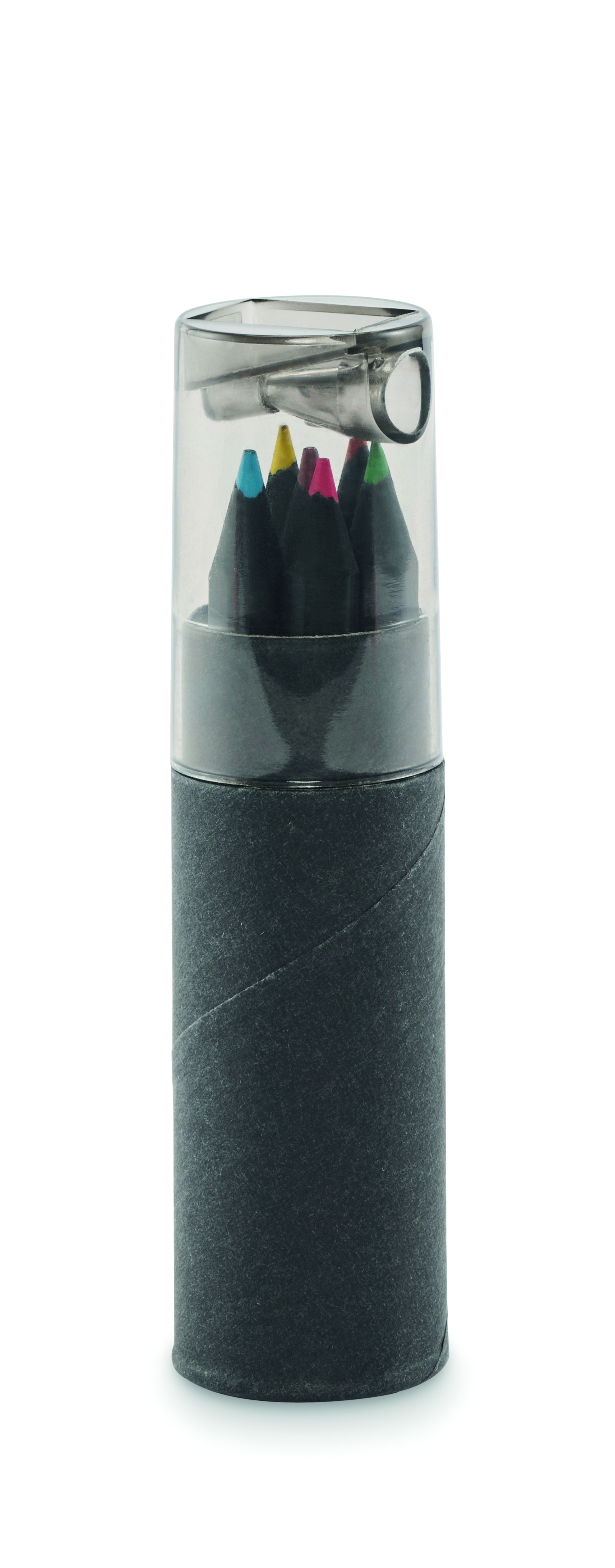 Buntstifte-Set NEGRO mit Anspitzer – 6 Stifte, Werbeartikel bedruckbar