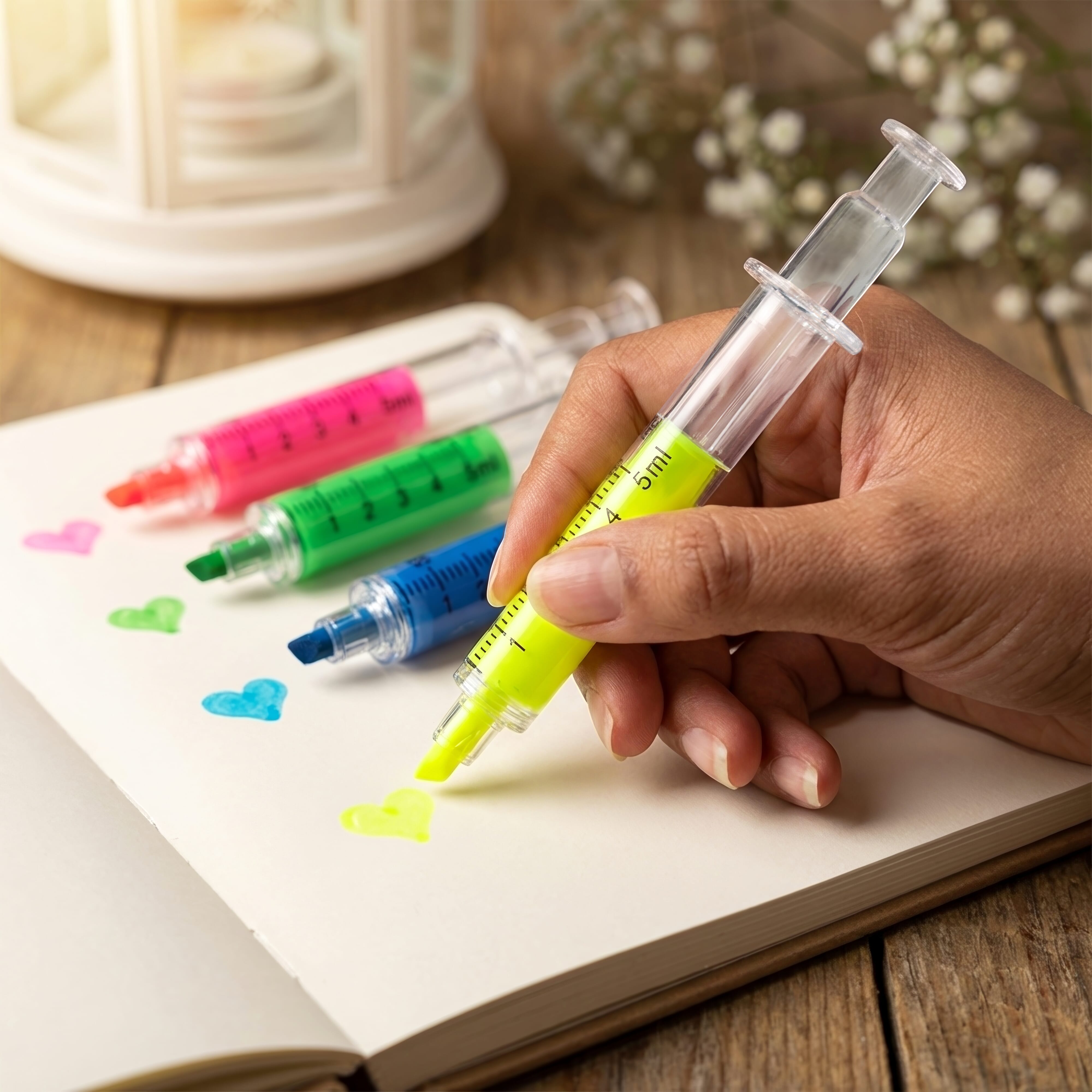 Spritzen-Textmarker bedruckbar – Werbeartikel aus PS, transparent