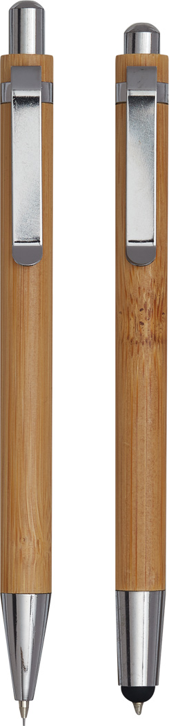 Schreibset DOUBLE BAMBOO – Kugelschreiber & Druckbleistift, Bambus, bedruckbar