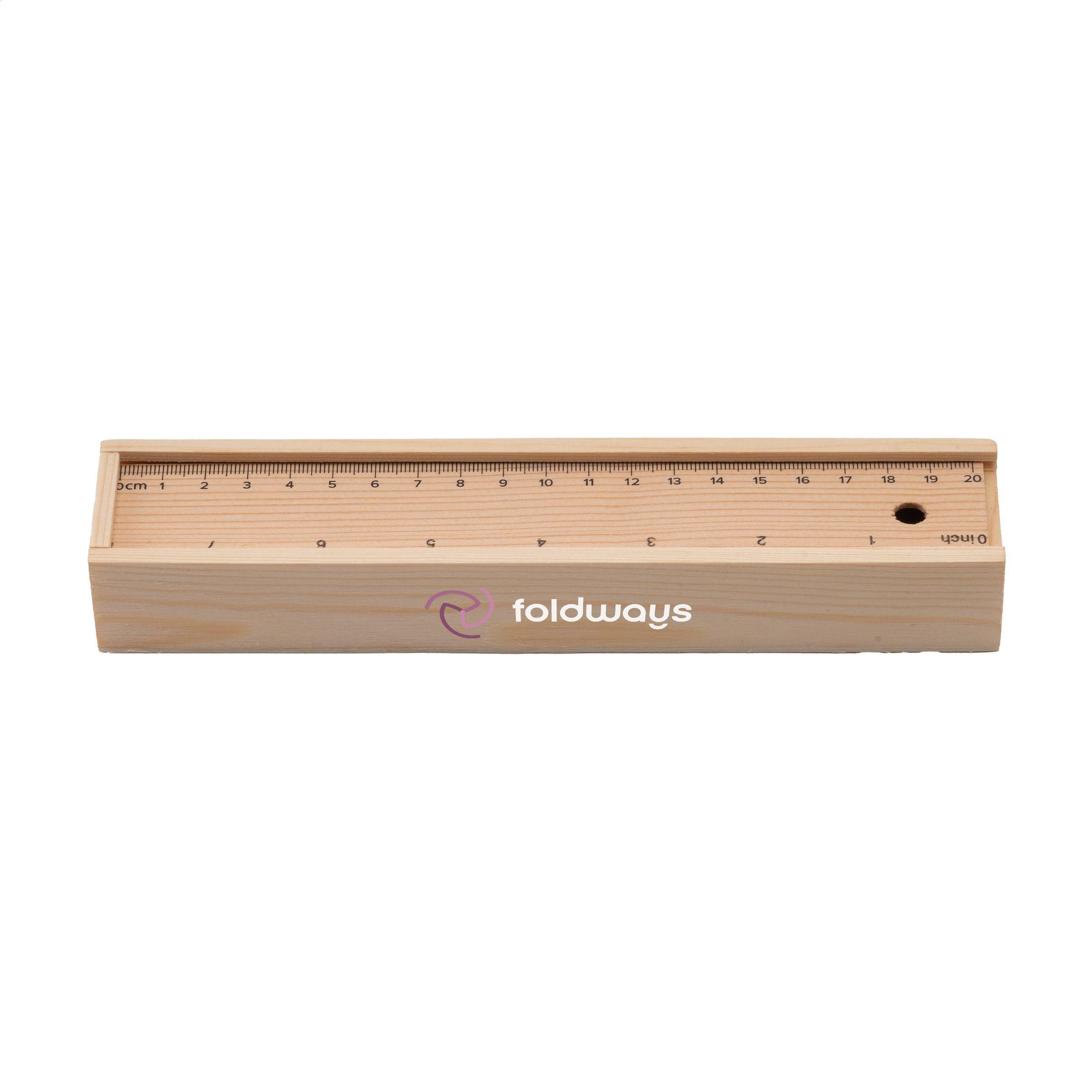 Buntstifteset LiniBox Holz mit Box, Lineal & Anspitzer als Werbeartikel