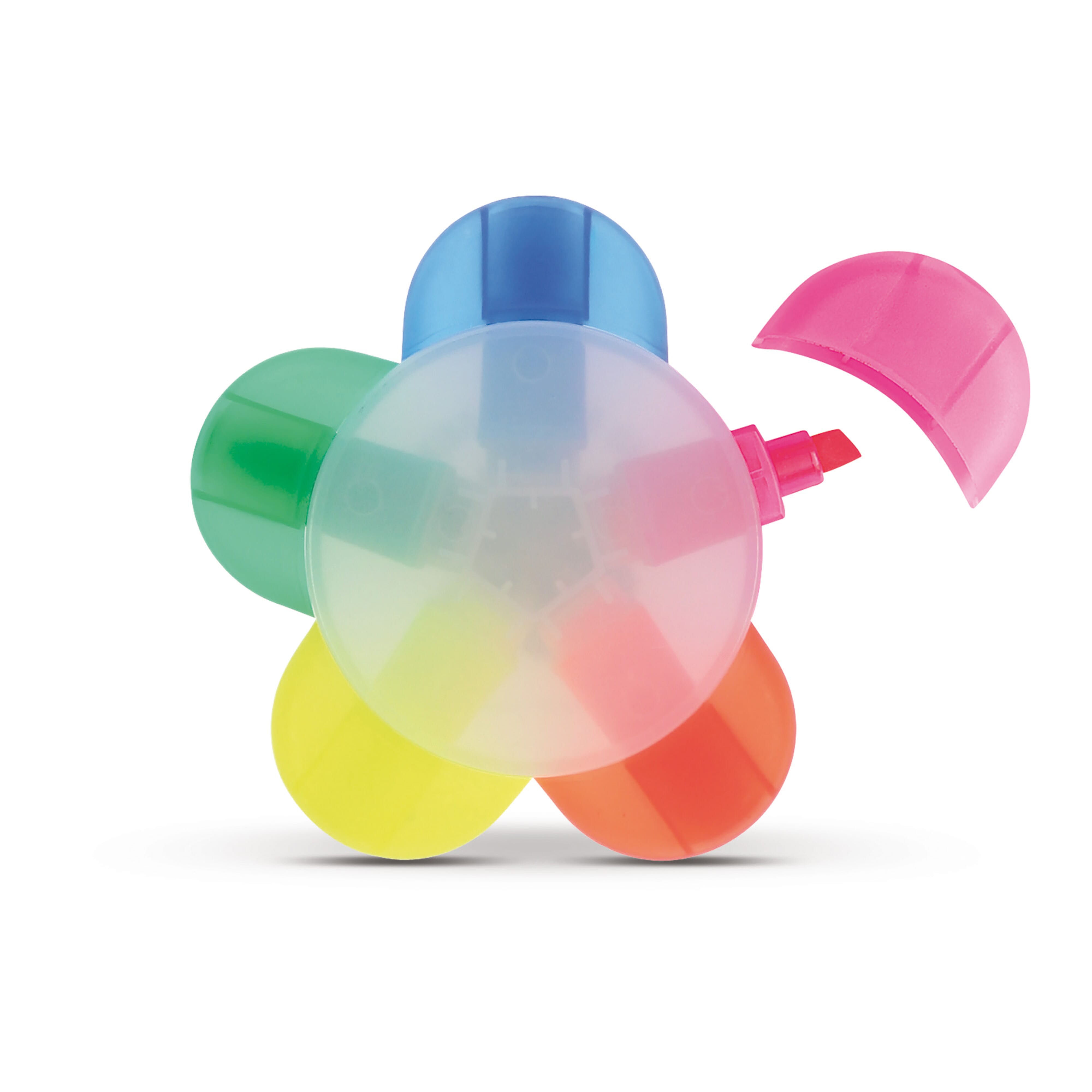 Textmarker Blume aus ABS mit 5 Farben – bedruckbarer Werbeartikel