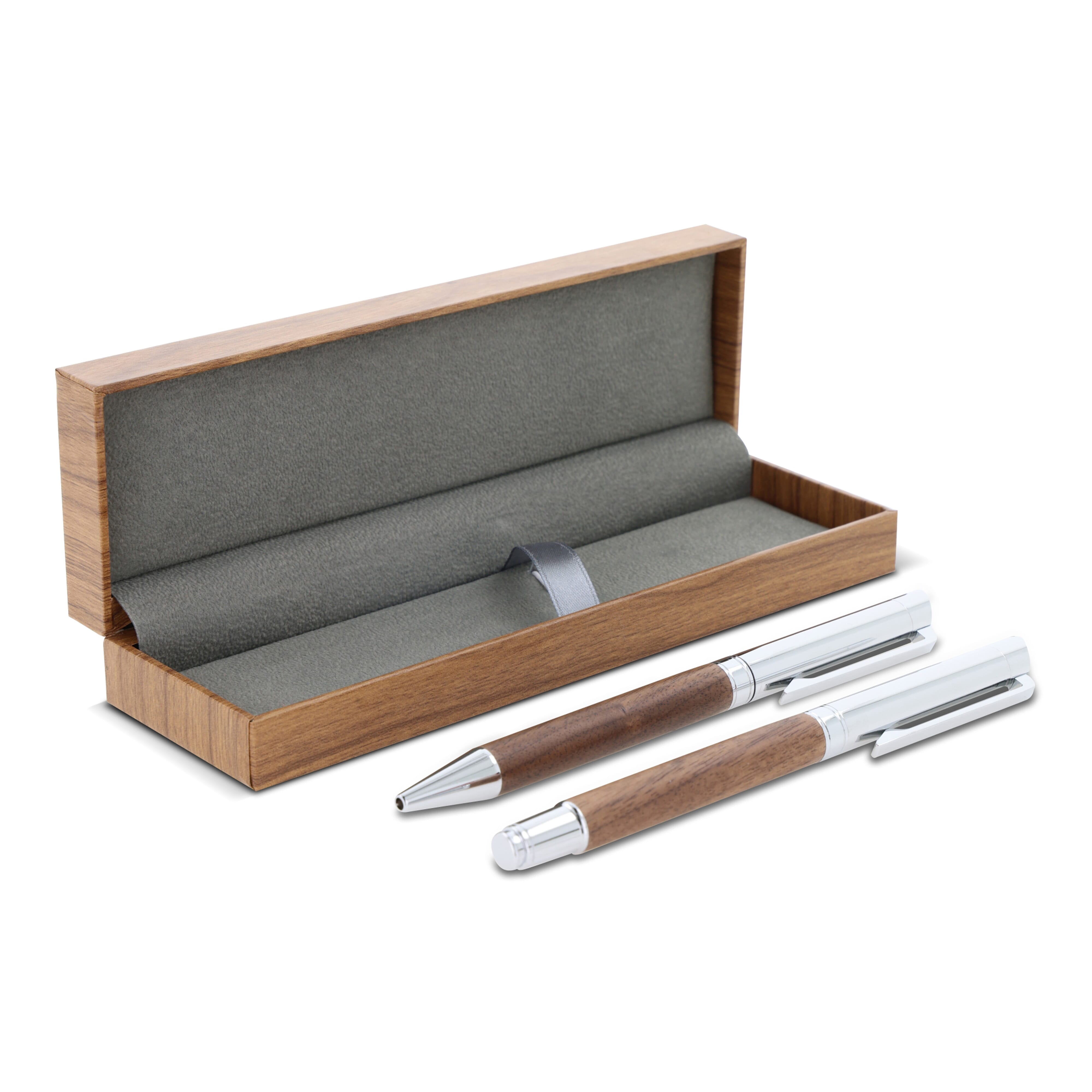 Schreibset Kugelschreiber & Tintenroller Metall/Holz, Geschenkbox