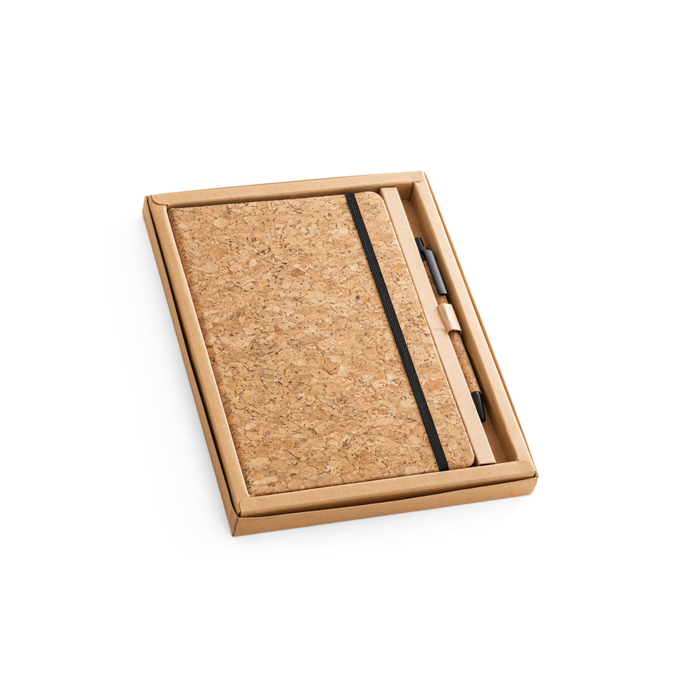 Kork-Set FREUD: A5 Notizblock & Kugelschreiber, bedruckbar (FSC™)