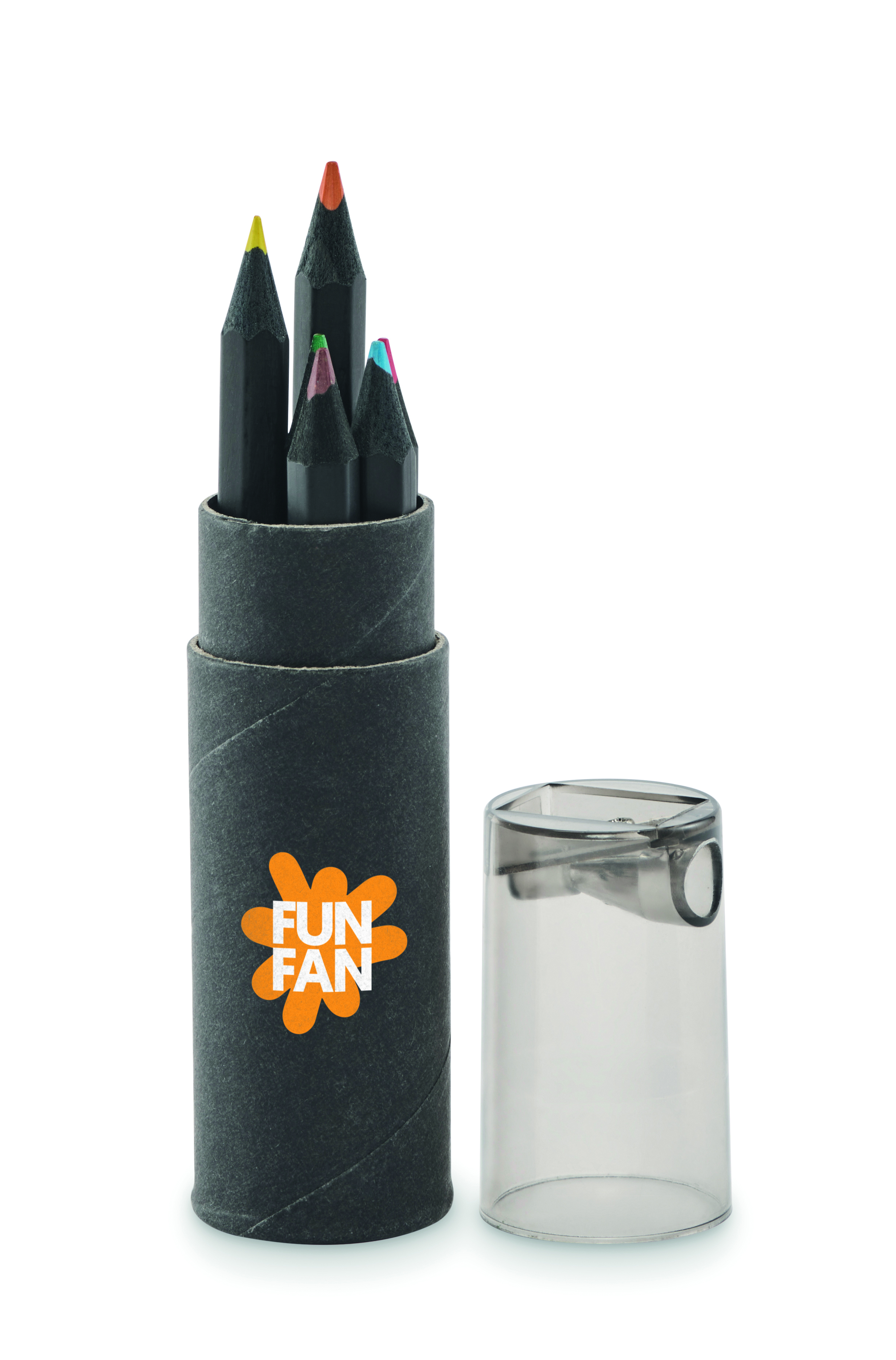 Buntstifte-Set NEGRO mit Anspitzer – 6 Stifte, Werbeartikel bedruckbar
