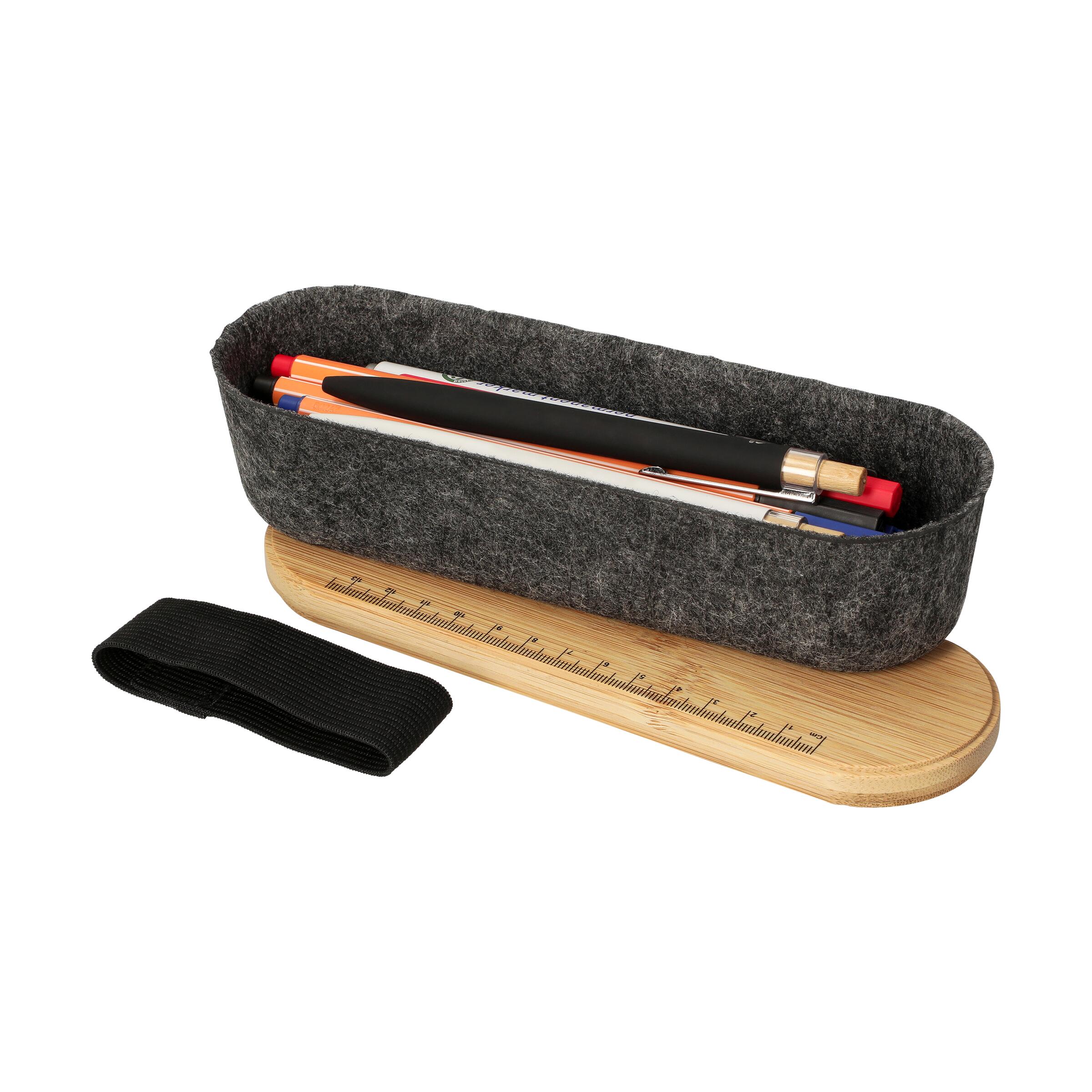 Filz-Organizer "Nubo" – Stiftebox mit Bambusdeckel, bedruckbar