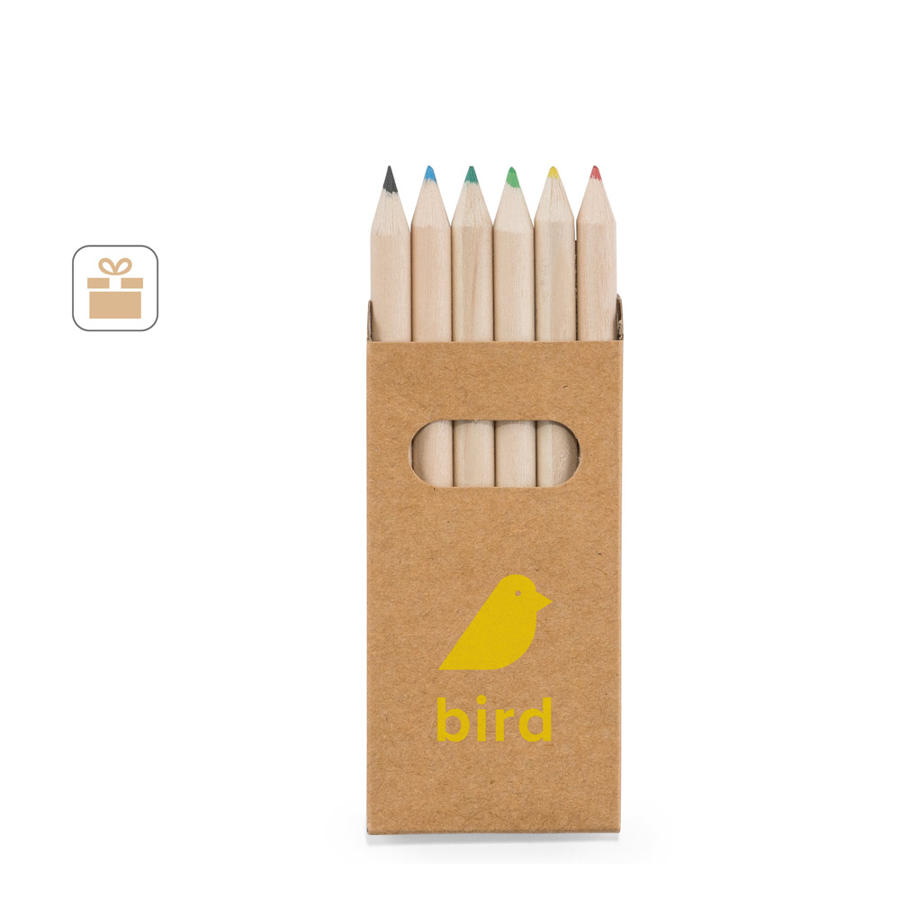 BIRD Buntstift-Set Werbeartikel – 6 Holzbuntstifte in Kartonschachtel