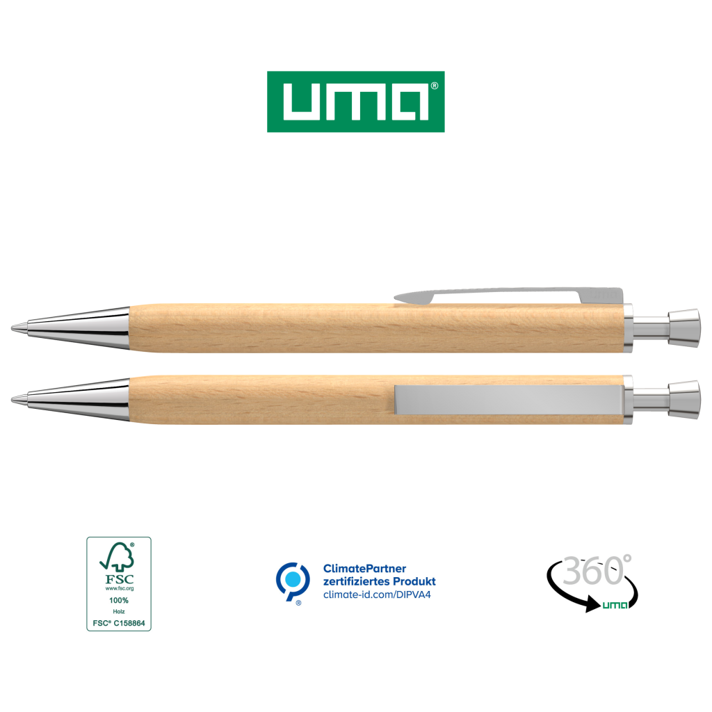 ROOT Druckkugelschreiber Holz - bedruckbarer Werbeartikel mit Metallclip