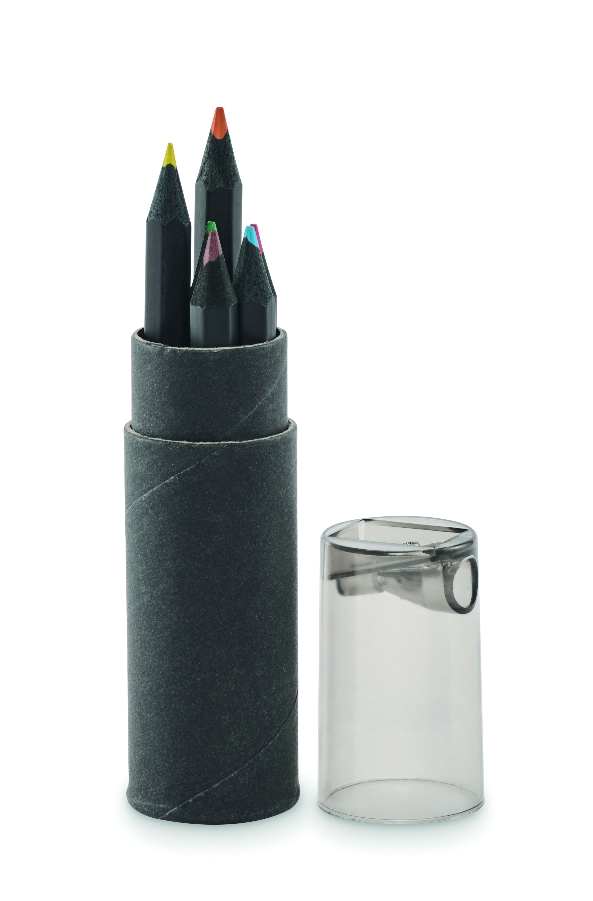 Buntstifte-Set NEGRO mit Anspitzer – 6 Stifte, Werbeartikel bedruckbar
