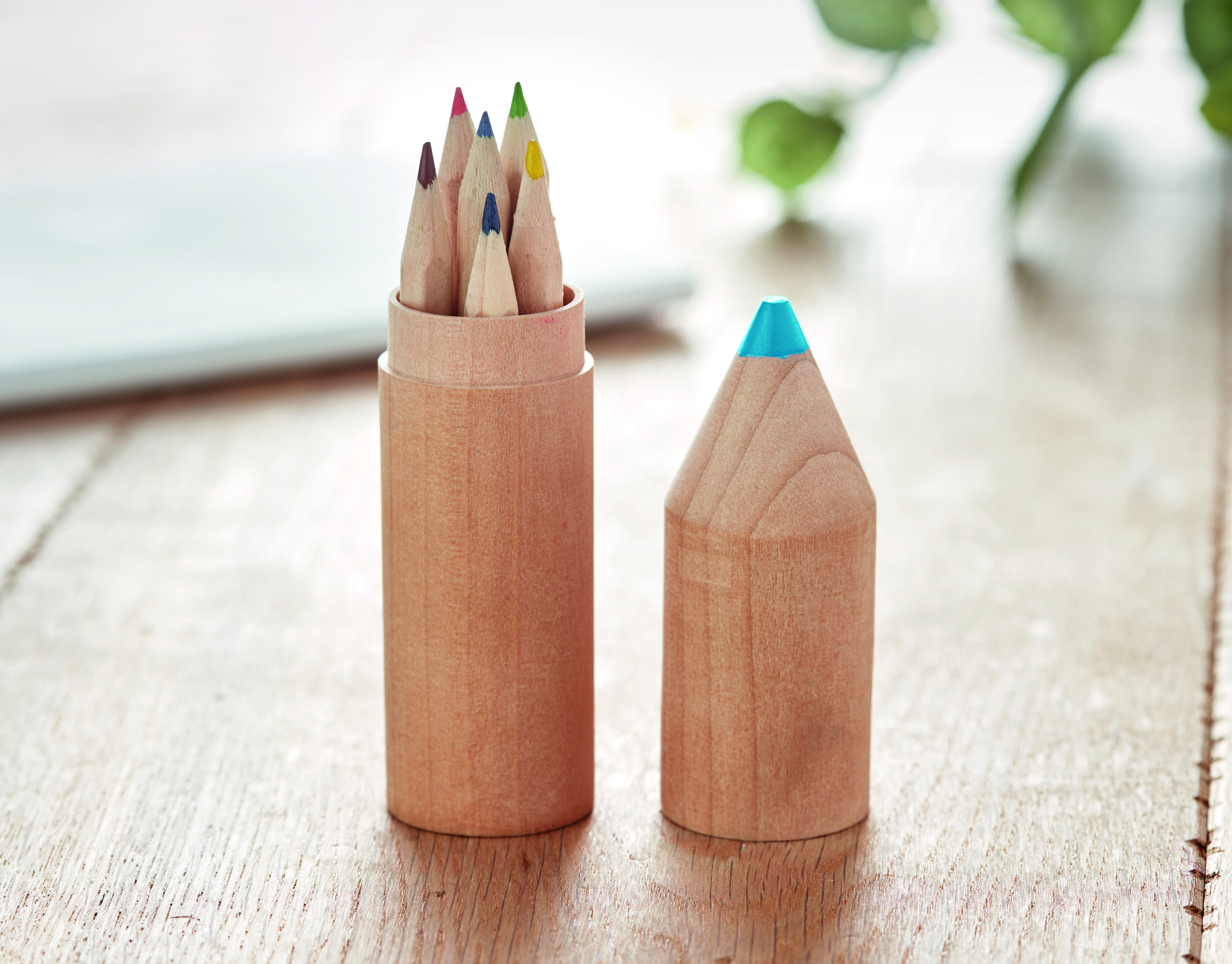 Buntstifte-Set PETIT COLORET – 6 Stifte in Holzbox, bedruckbar