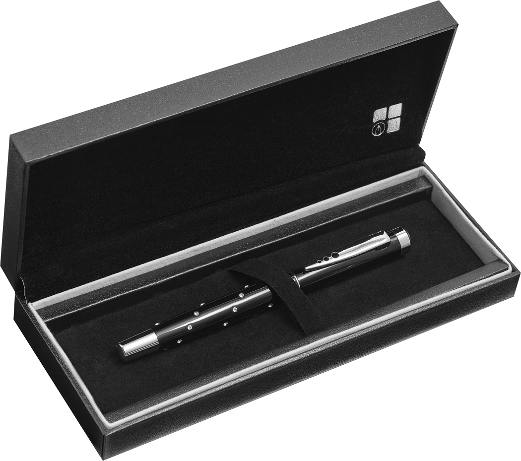 Tintenroller RIGA aus Messing mit Swarovski-Elementen, im Etui – bedruckbar