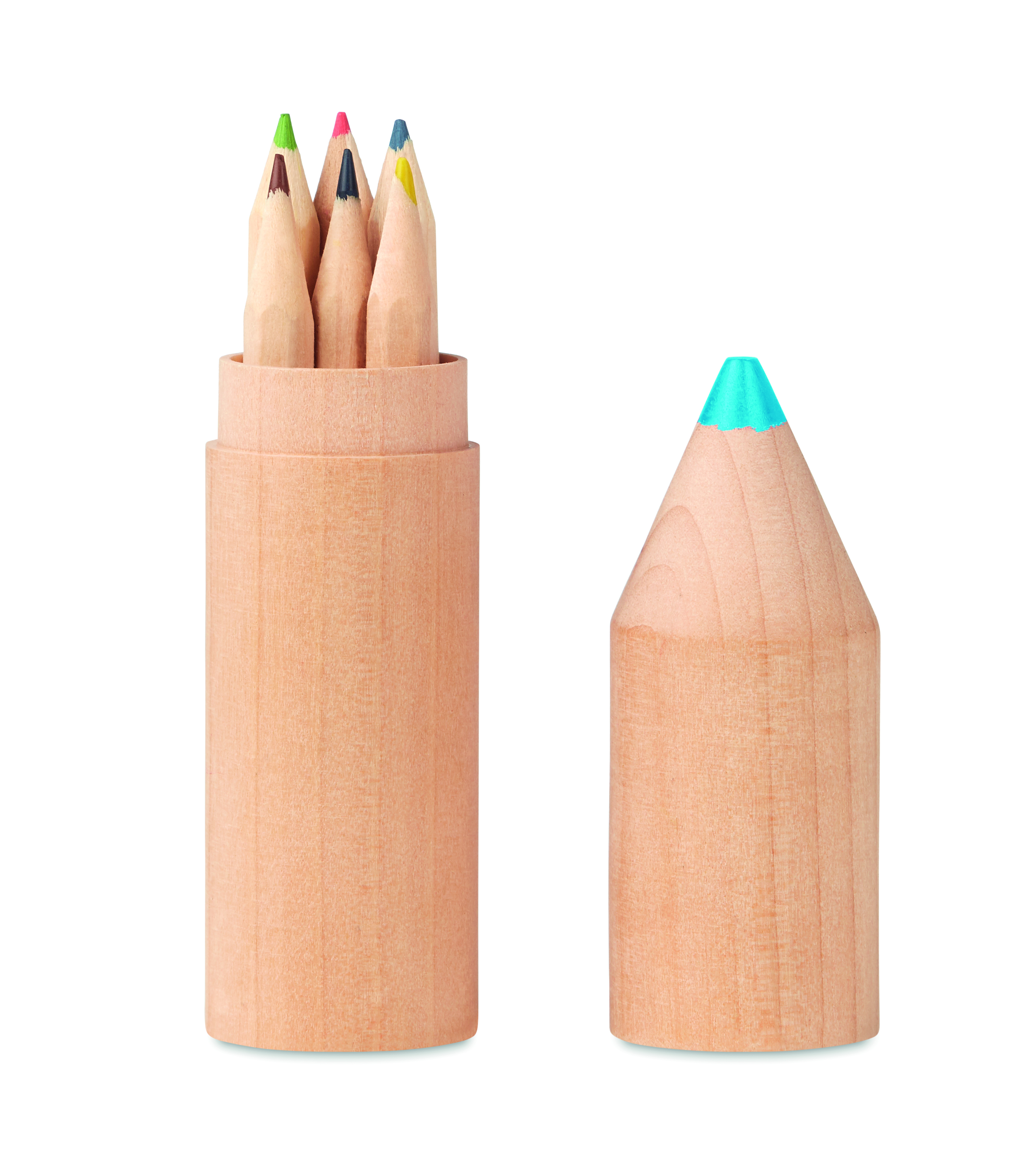 Buntstifte-Set PETIT COLORET – 6 Stifte in Holzbox, bedruckbar