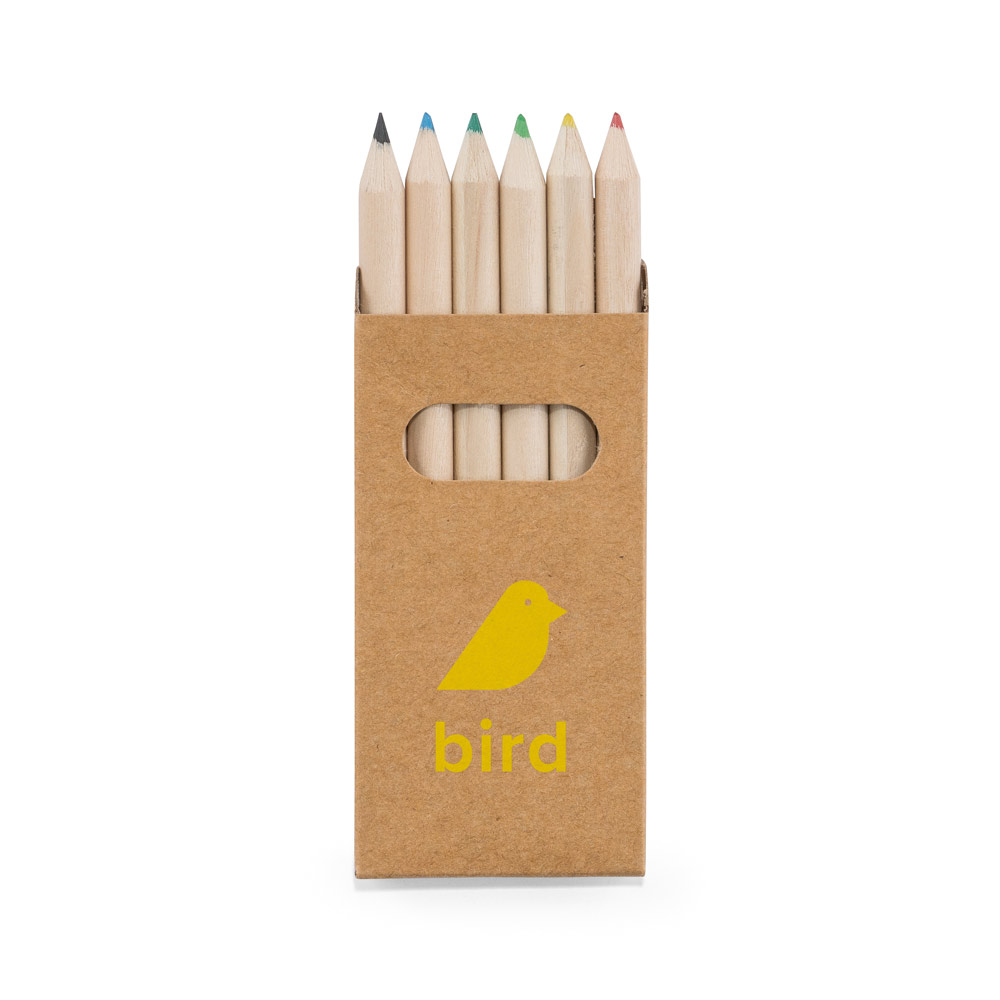 BIRD Buntstift-Set Werbeartikel – 6 Holzbuntstifte in Kartonschachtel