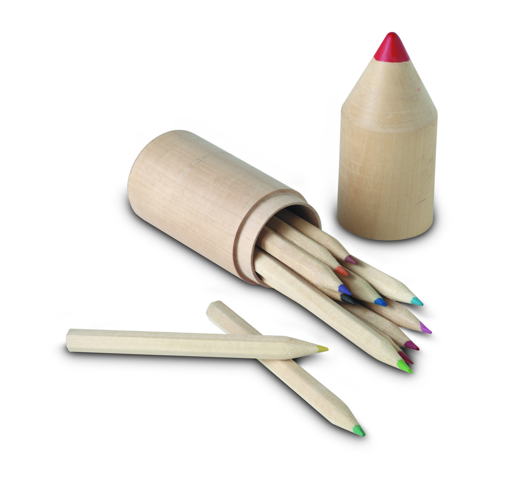 Buntstifte-Set COLORET – 12 Stifte in Holzbox, bedruckbar als Werbeartikel