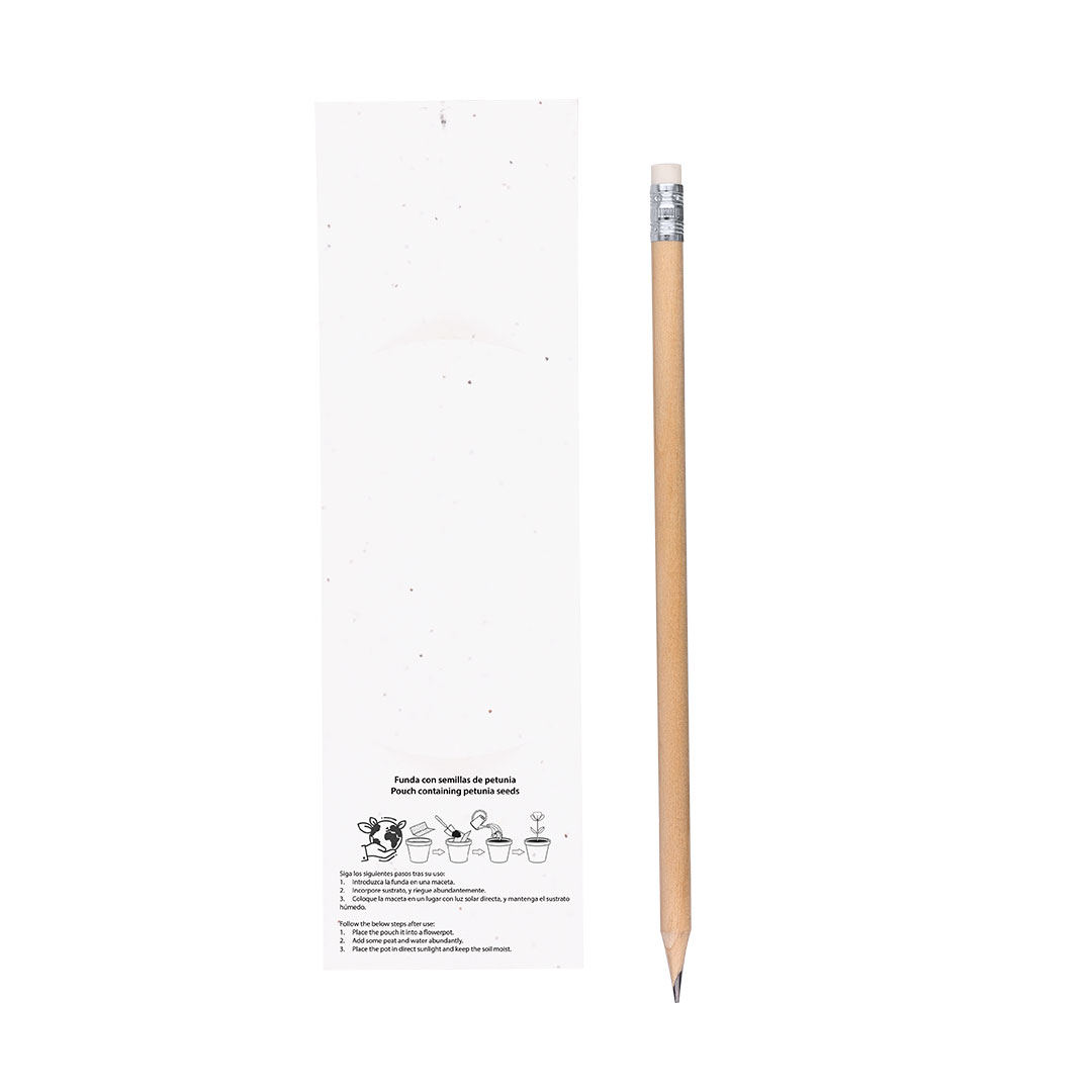 Bleistift Meron aus Holz mit Radiergummi & Samenpapier-Etui – Werbeartikel
