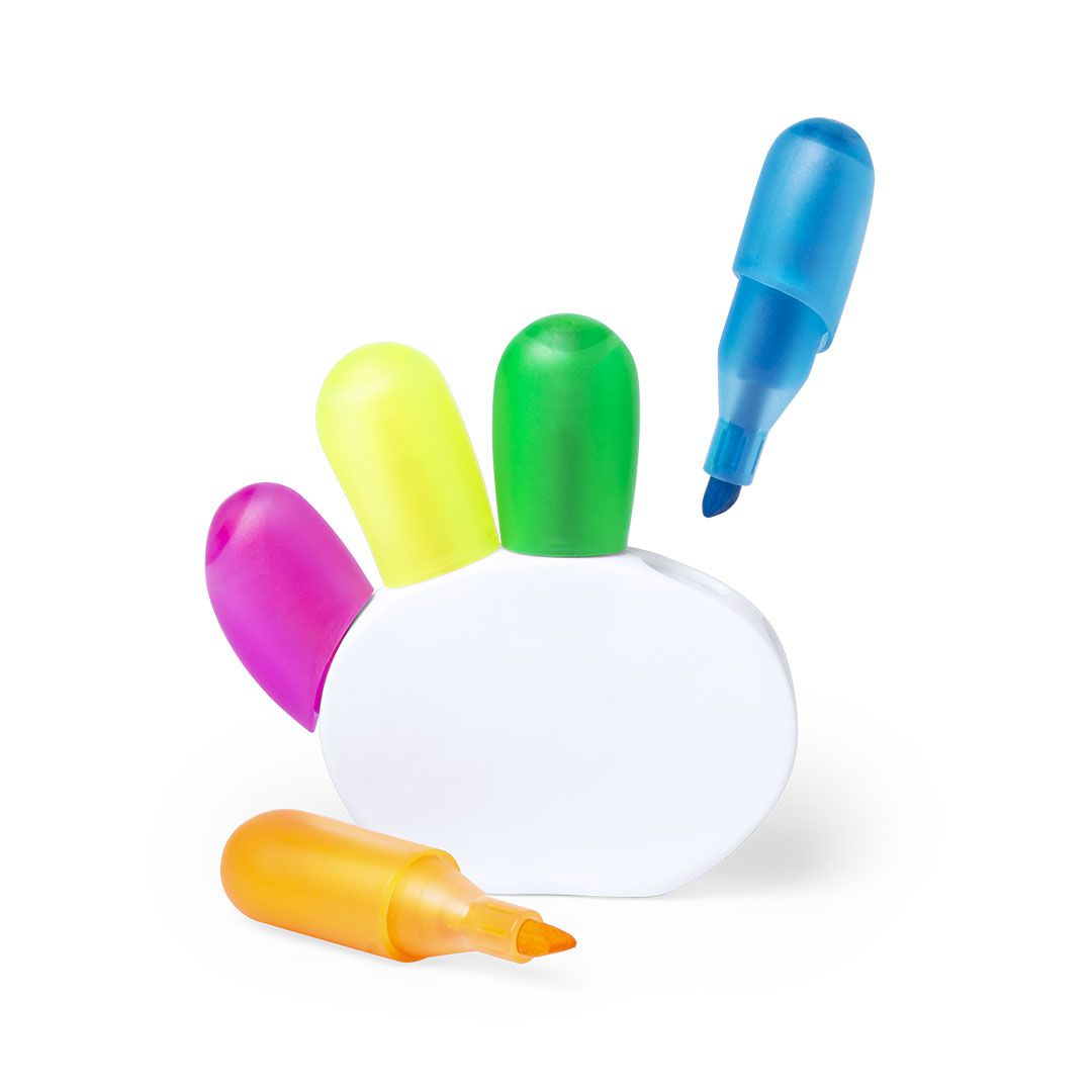 Textmarker Set Dinku bedruckbar – 5er-Set mit Ständer, Werbeartikel
