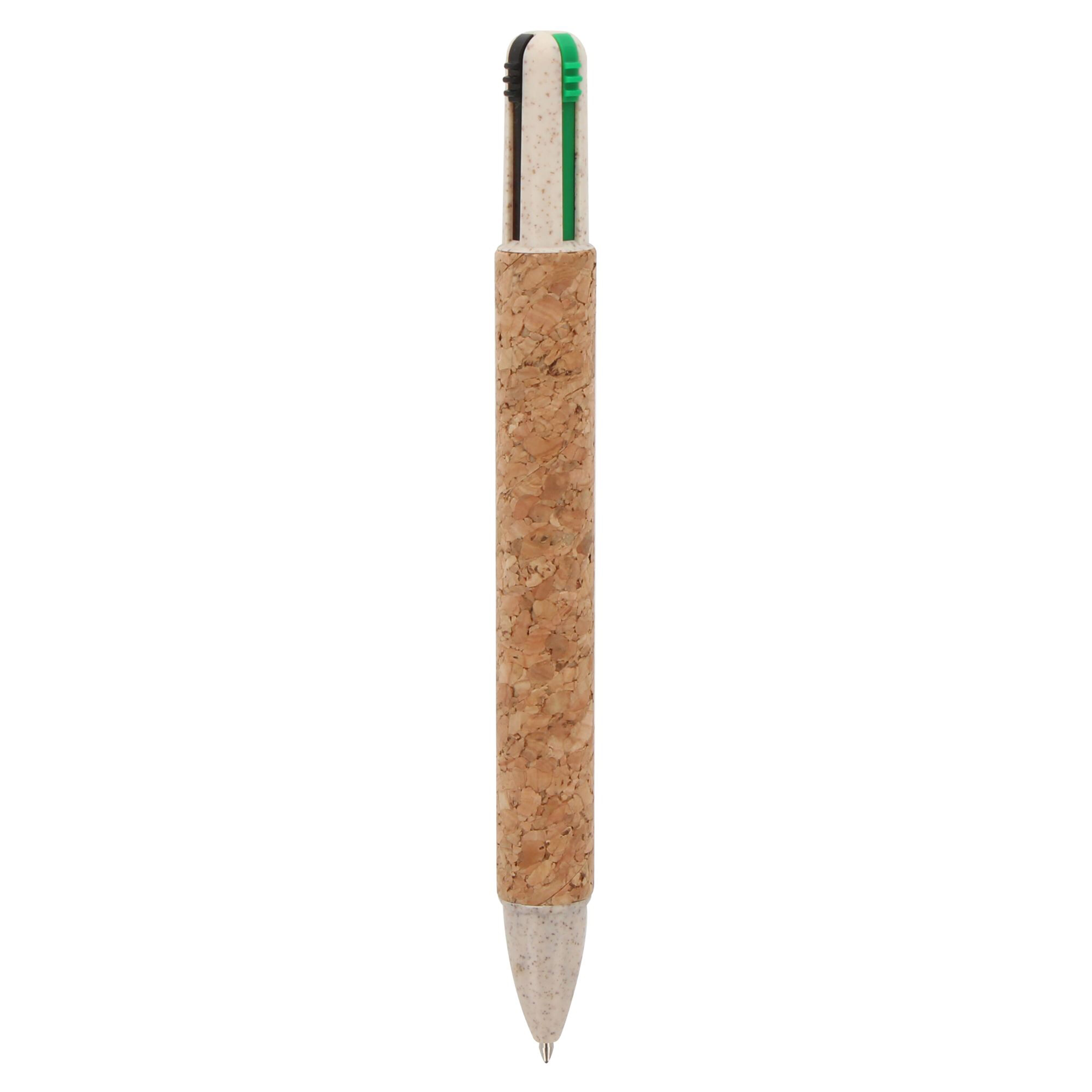 4-Farben-Kugelschreiber Kork bedruckbar – Werbeartikel mit Druck & Gravur