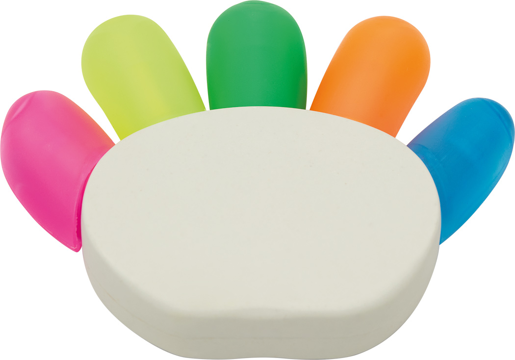 Textmarker HANDS UP mit 5 Farben – bedruckbar als Werbeartikel