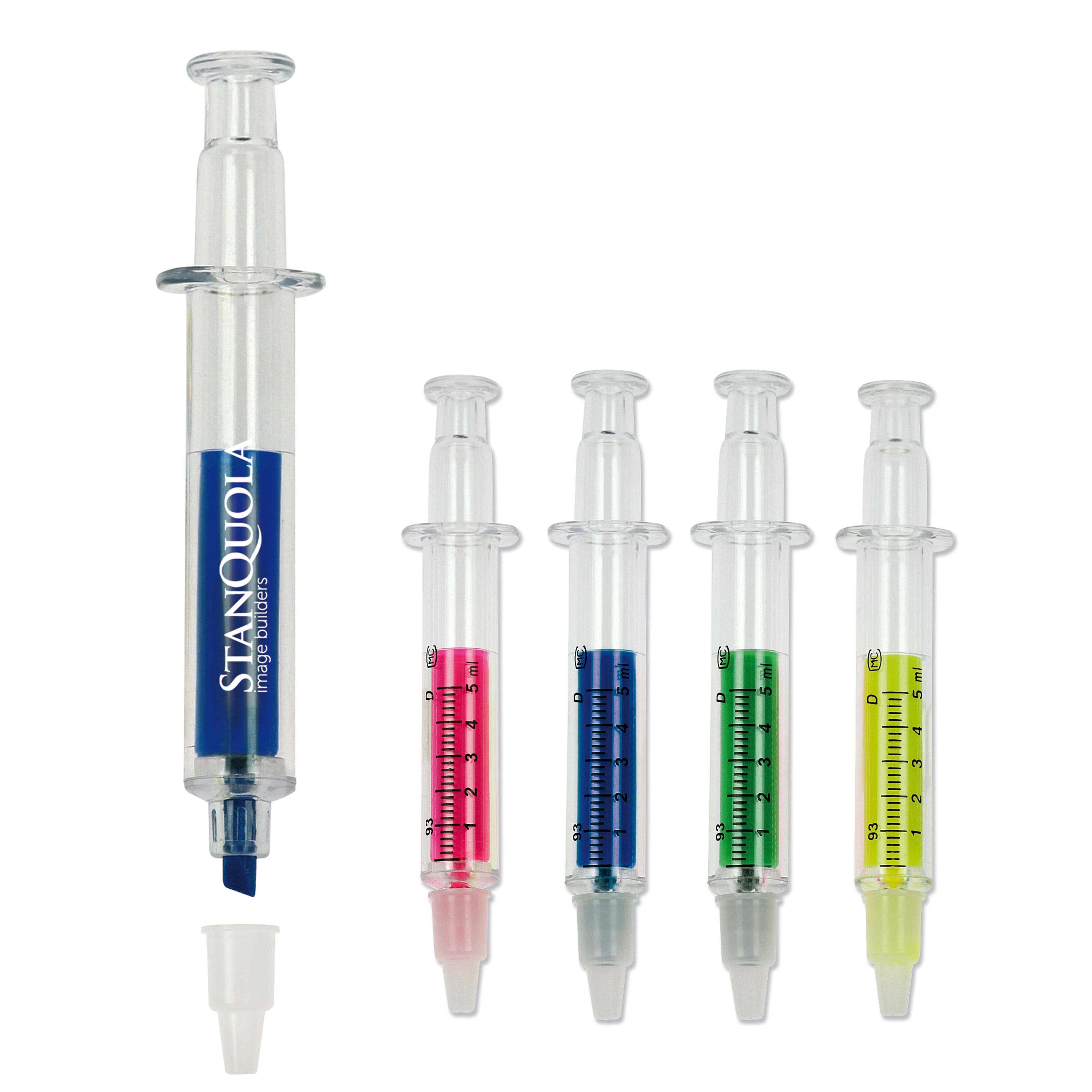 Spritzen-Textmarker bedruckbar – Werbeartikel aus PS, transparent