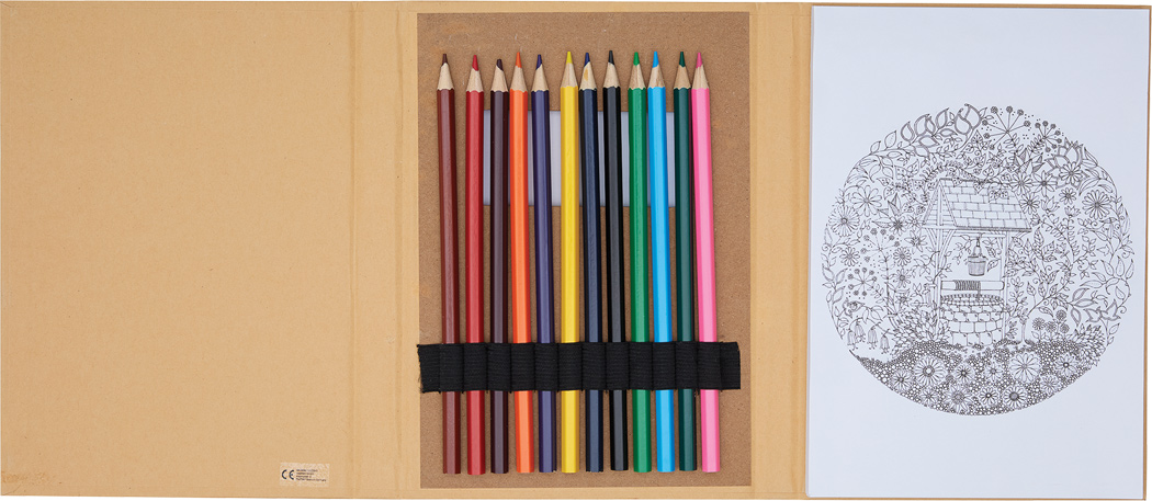 Malset COLOURFUL BOOK Werbeartikel – 12 Buntstifte, Malblätter, bedruckbar
