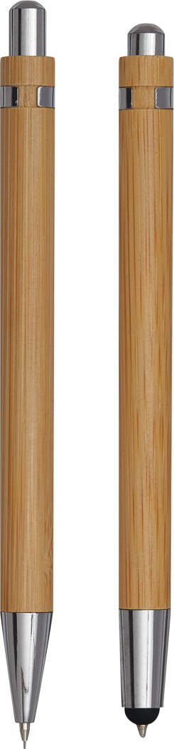 Schreibset DOUBLE BAMBOO – Kugelschreiber & Druckbleistift, Bambus, bedruckbar