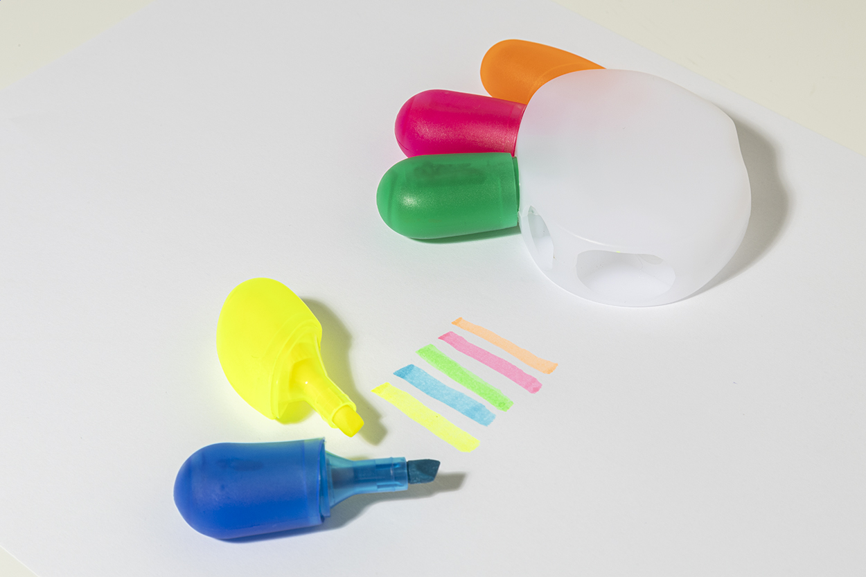 Textmarker Himark handförmig, 5 Farben, recyceltes ABS bedruckbar