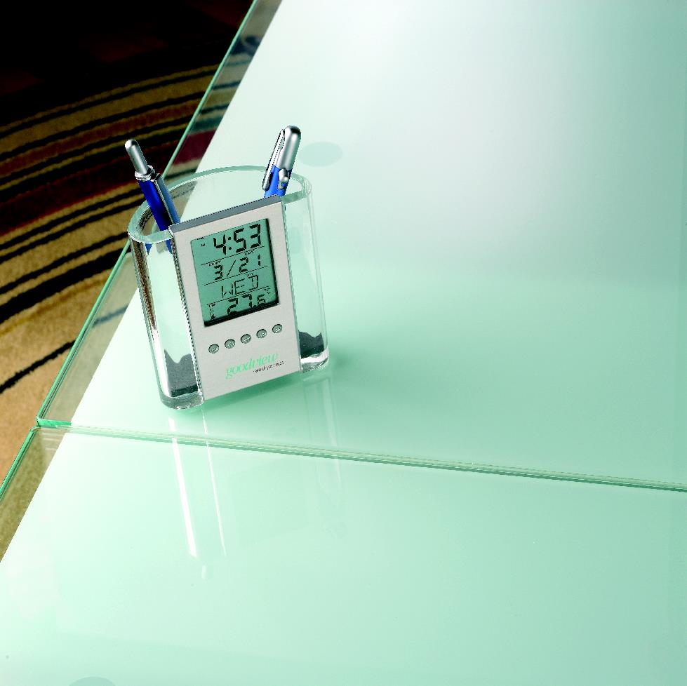 Stiftehalter PRODIGY mit Uhr & Alarm, PS – bedruckbar als Werbeartikel