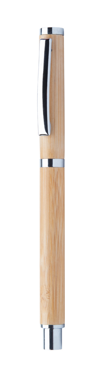 Tintenroller Blorry aus Bambus & Holz – bedruckbarer Werbeartikel, blau