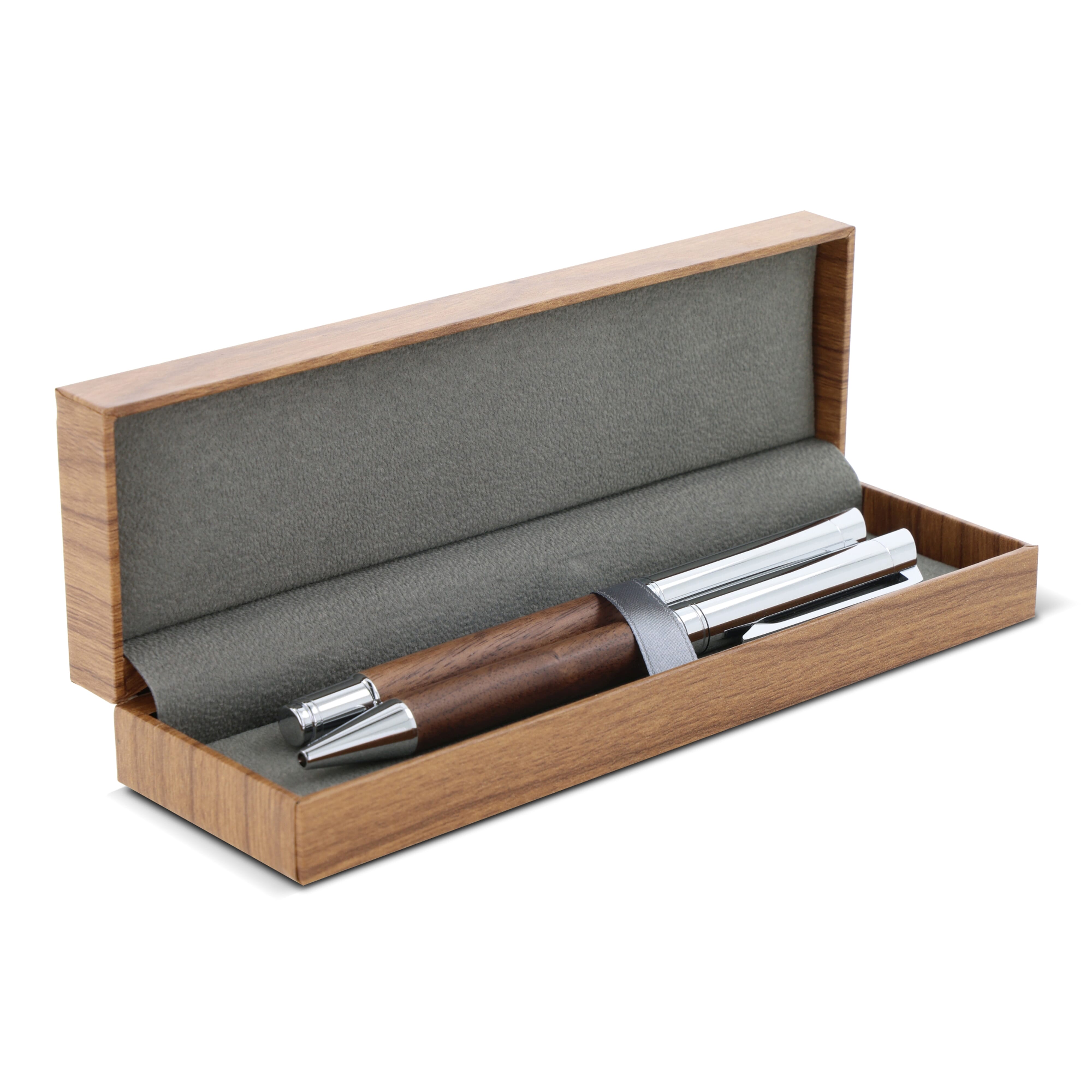 Schreibset Kugelschreiber & Tintenroller Metall/Holz, Geschenkbox
