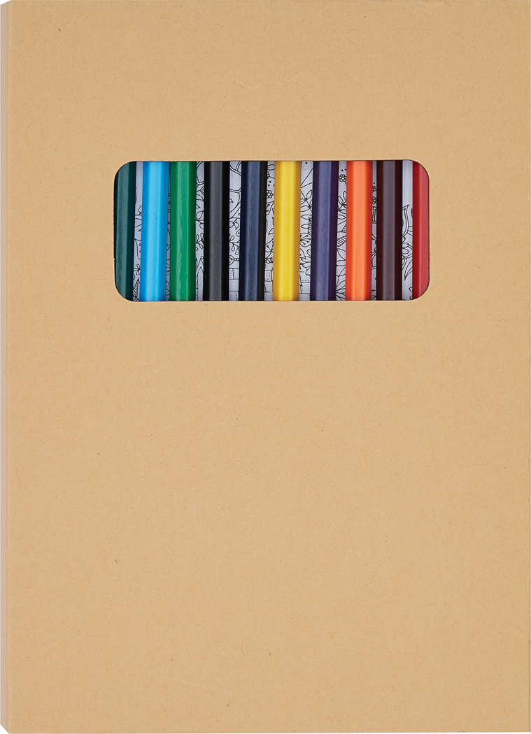 Malset COLOURFUL BOOK Werbeartikel – 12 Buntstifte, Malblätter, bedruckbar