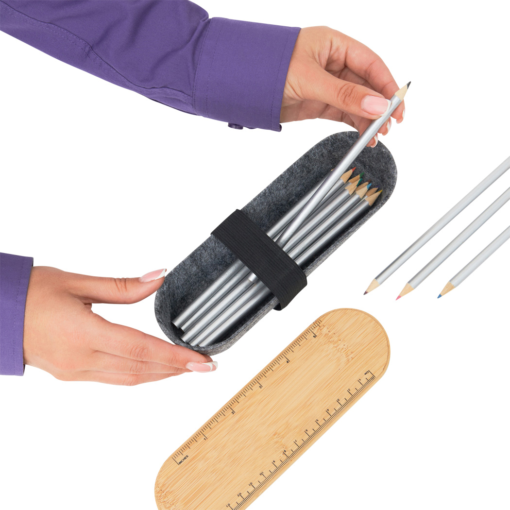 Stifteetui PEN STORE aus RPET-Filz mit Bambus-Deckel, bedruckbar