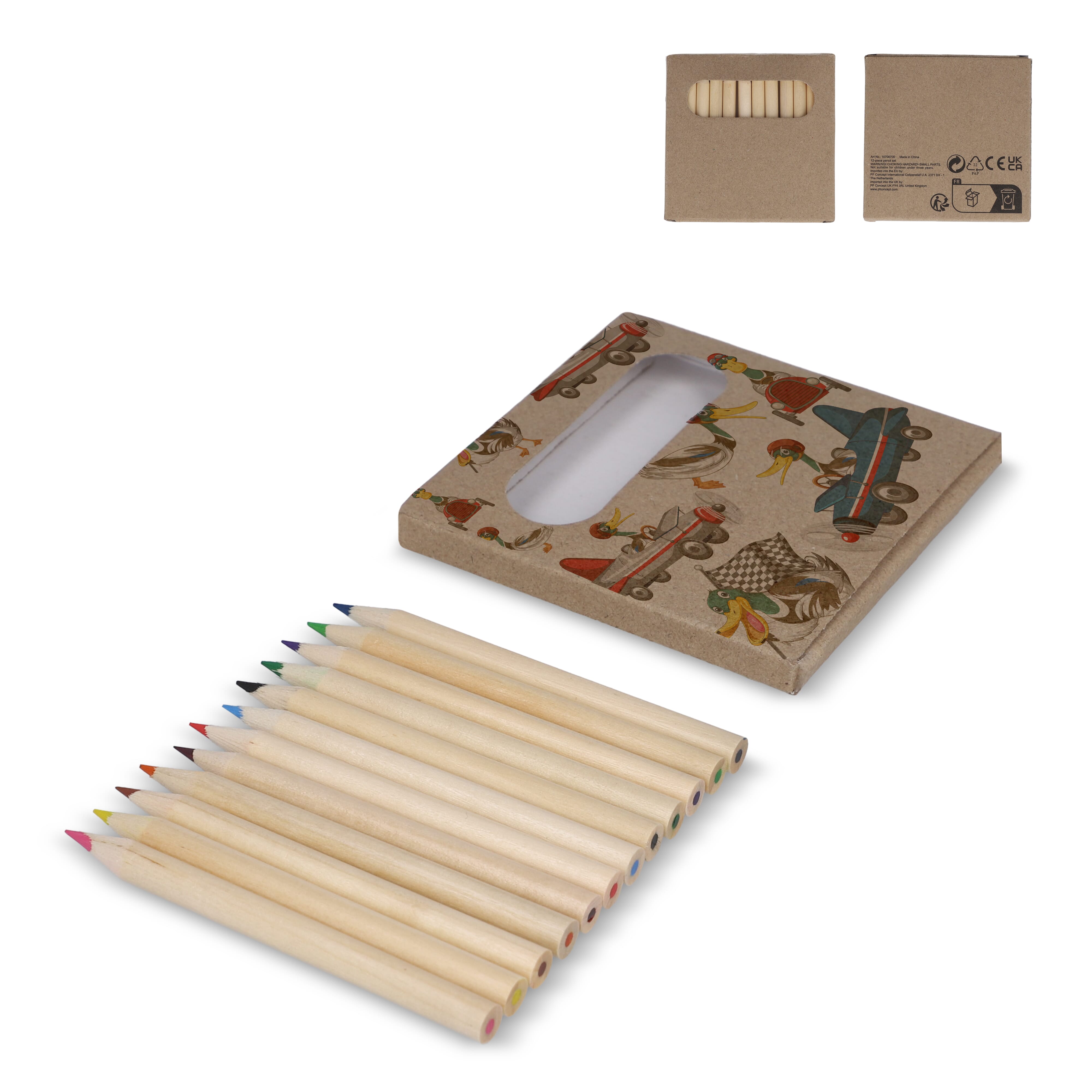 Buntstifte-Set 12er als Werbeartikel – Holz, in Kraftbox, bedruckbar