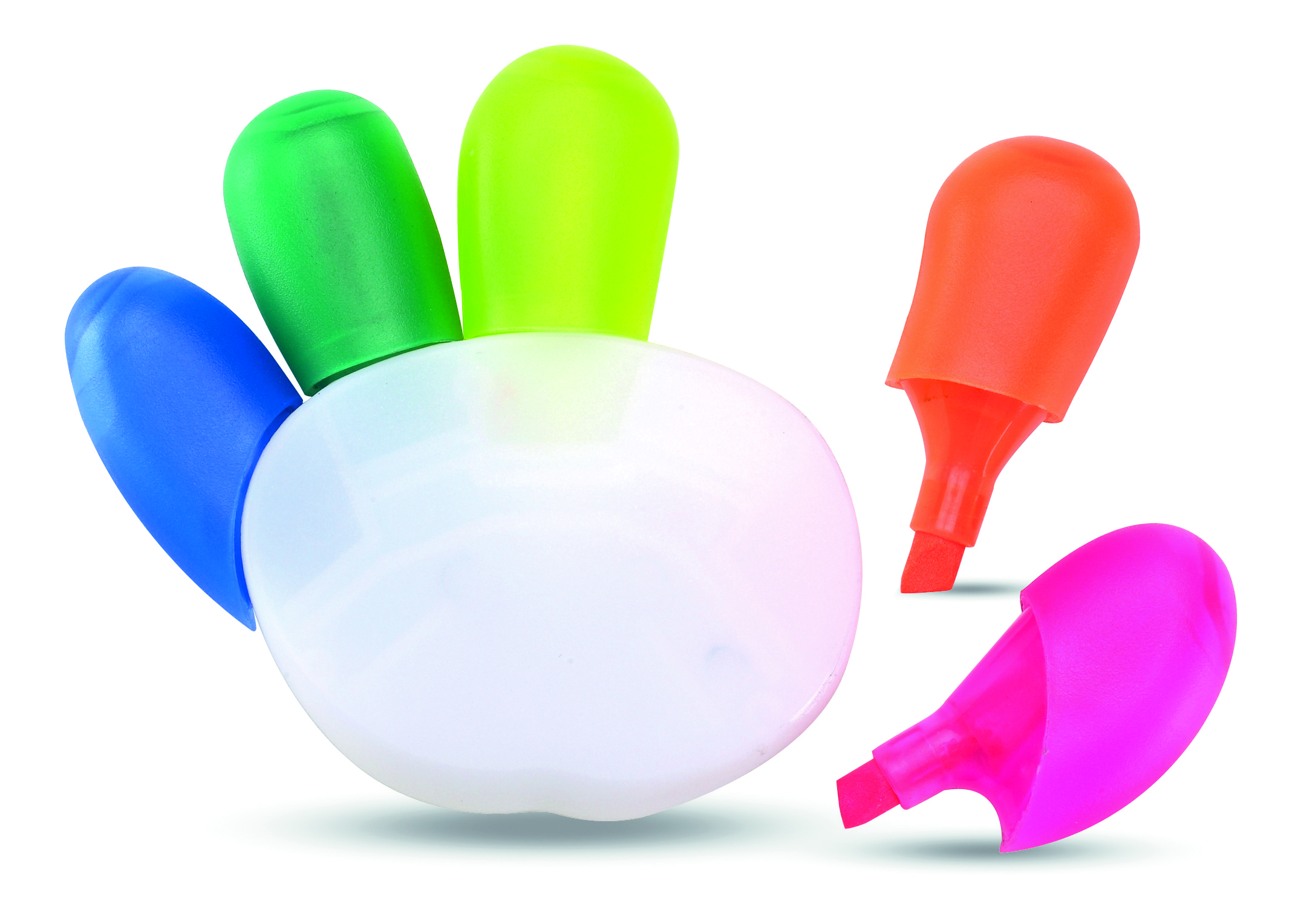 Textmarker COLORE bedruckbar – 5 Farben, Hand-Form, PP – Werbeartikel
